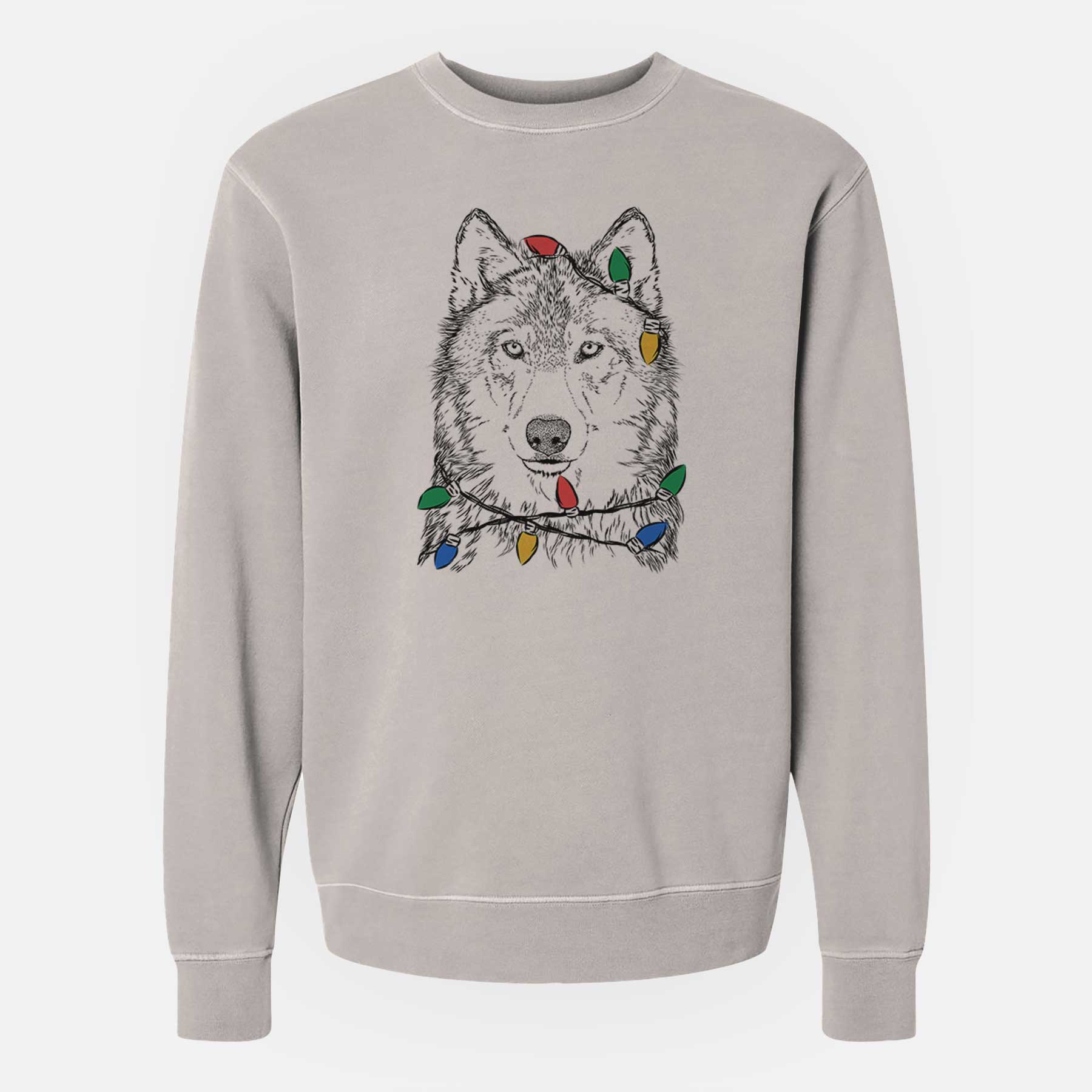 Christmas Lights Django the Grey Wolf - Unisex Pigment Dyed Crew Sweatshirt