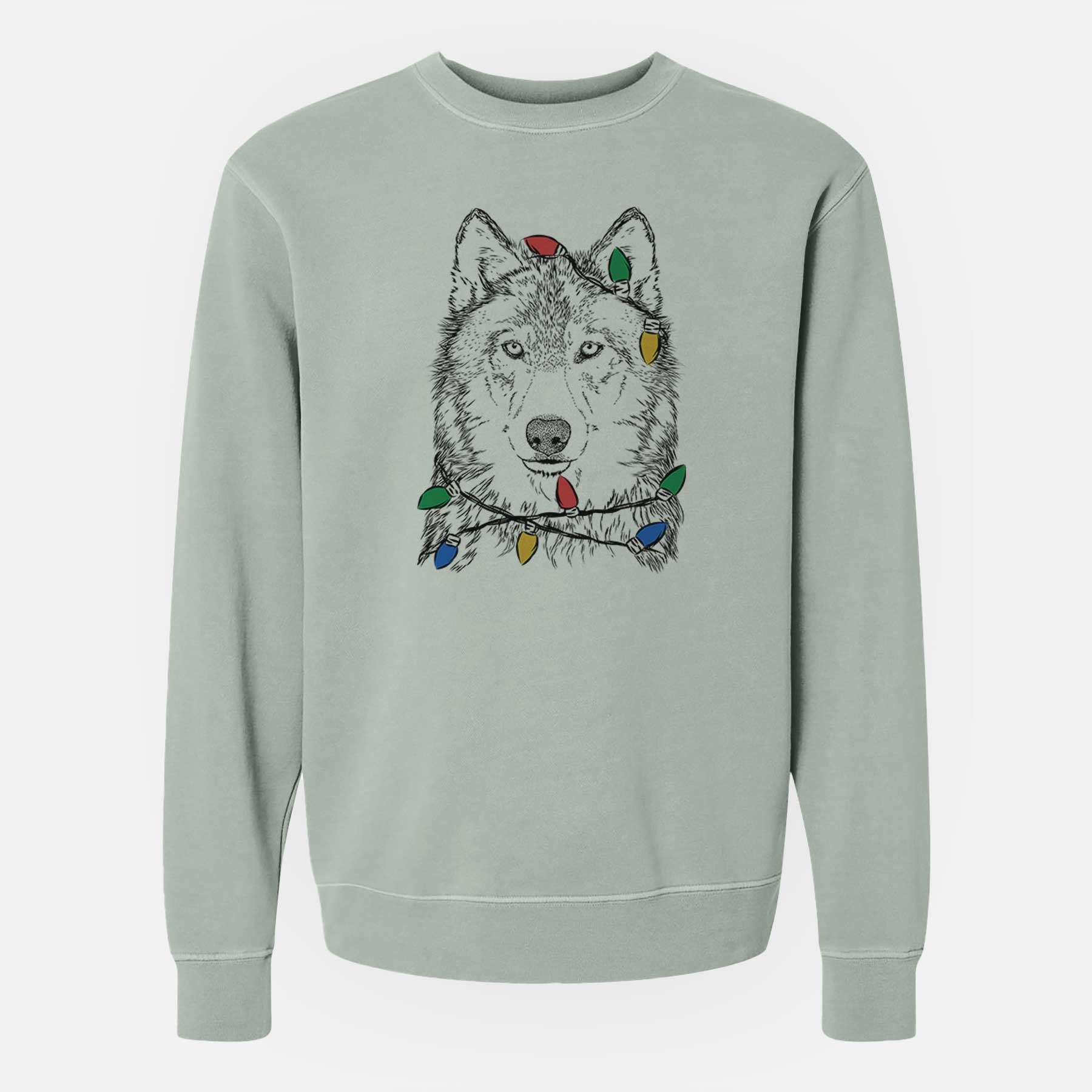 Christmas Lights Django the Grey Wolf - Unisex Pigment Dyed Crew Sweatshirt