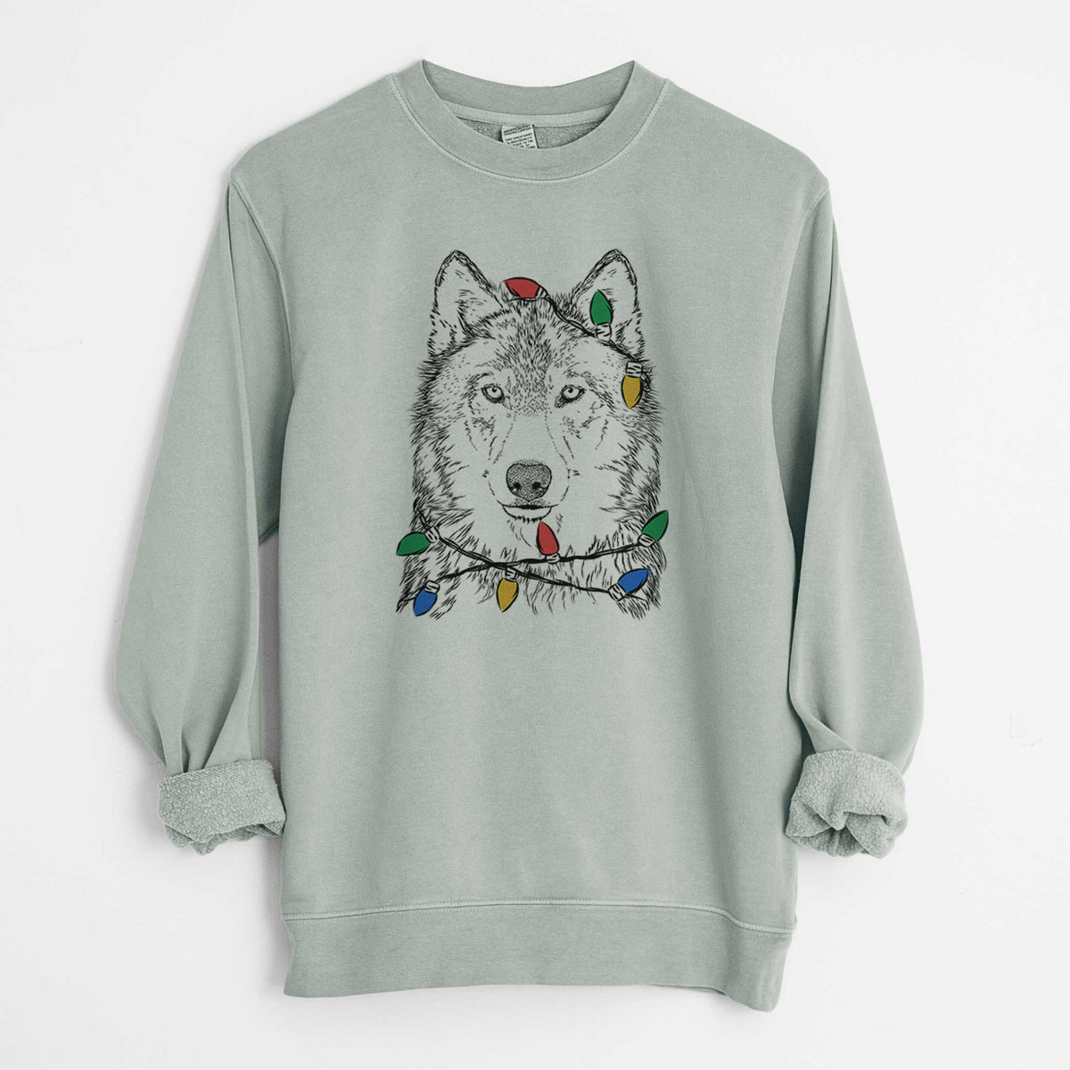 Christmas Lights Django the Grey Wolf - Unisex Pigment Dyed Crew Sweatshirt