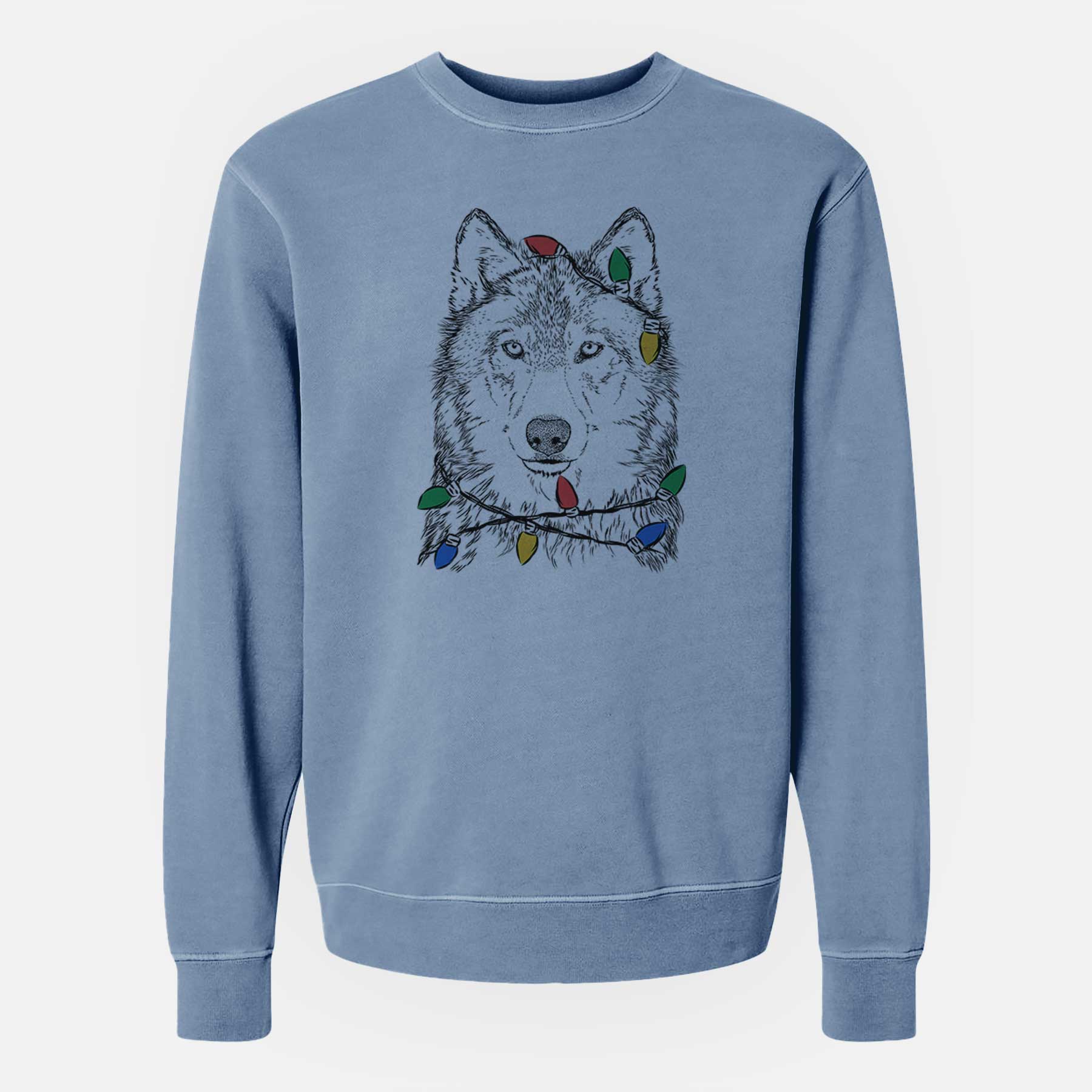 Christmas Lights Django the Grey Wolf - Unisex Pigment Dyed Crew Sweatshirt