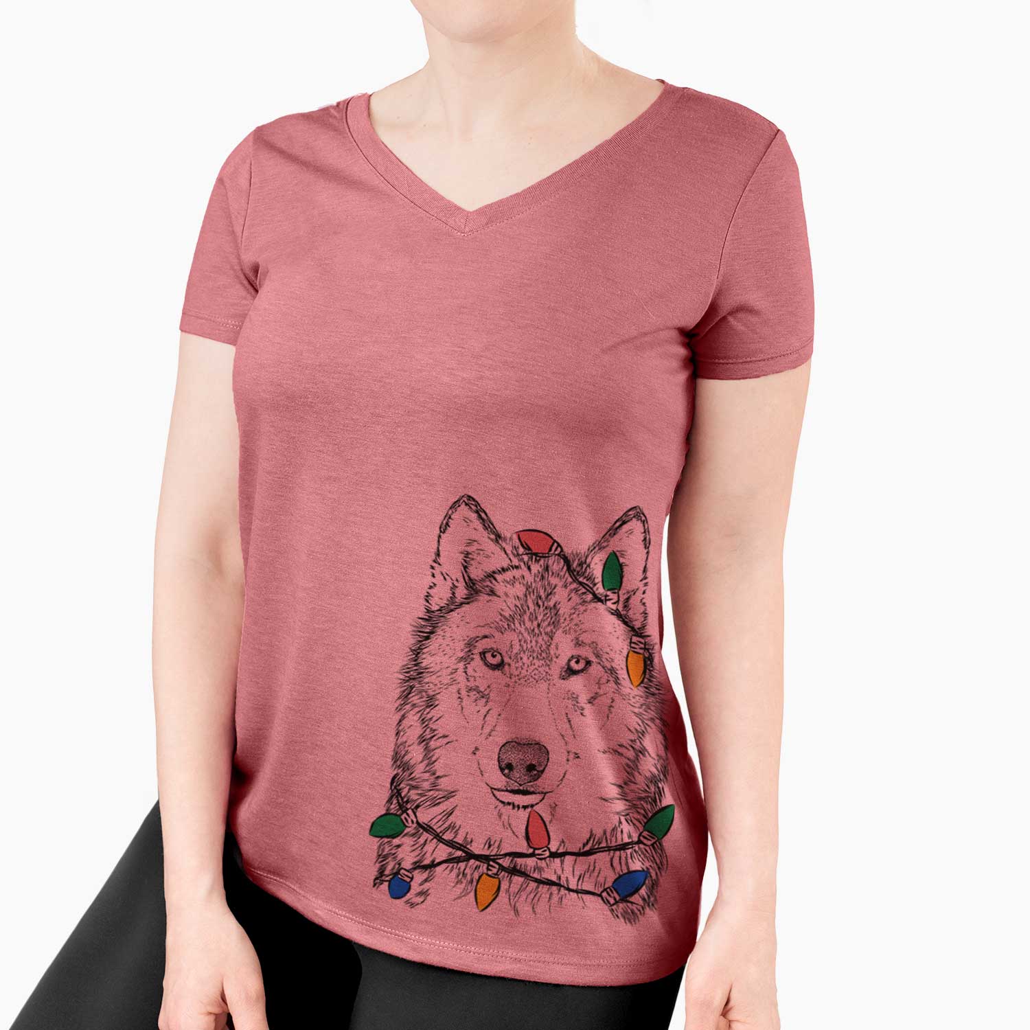 Christmas Lights Django the Grey Wolf - Women's V-neck Shirt