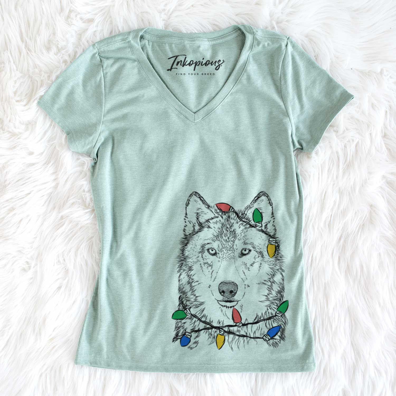 Christmas Lights Django the Grey Wolf - Women's V-neck Shirt