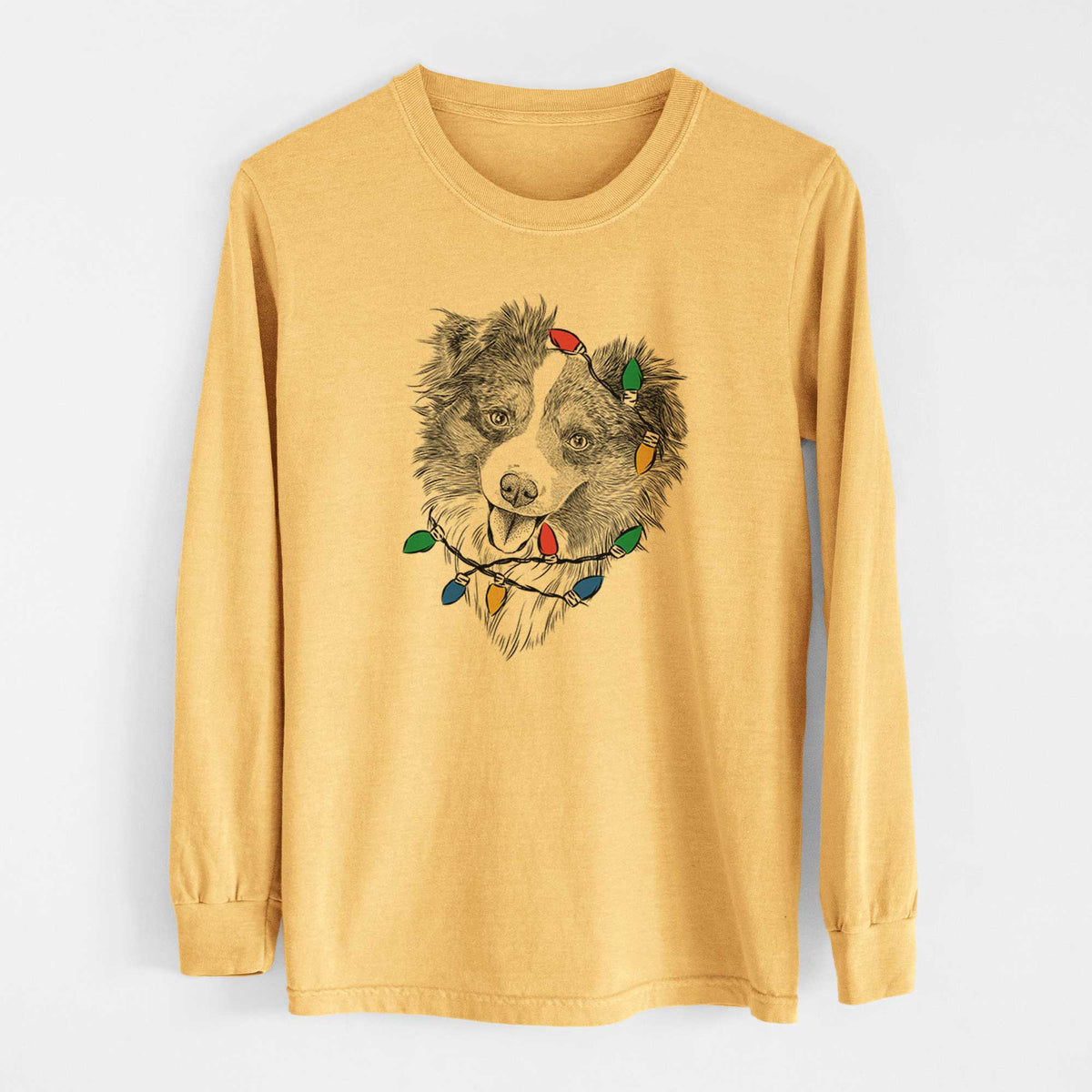 Christmas Lights Doc the Mini Aussie - Heavyweight 100% Cotton Long Sleeve