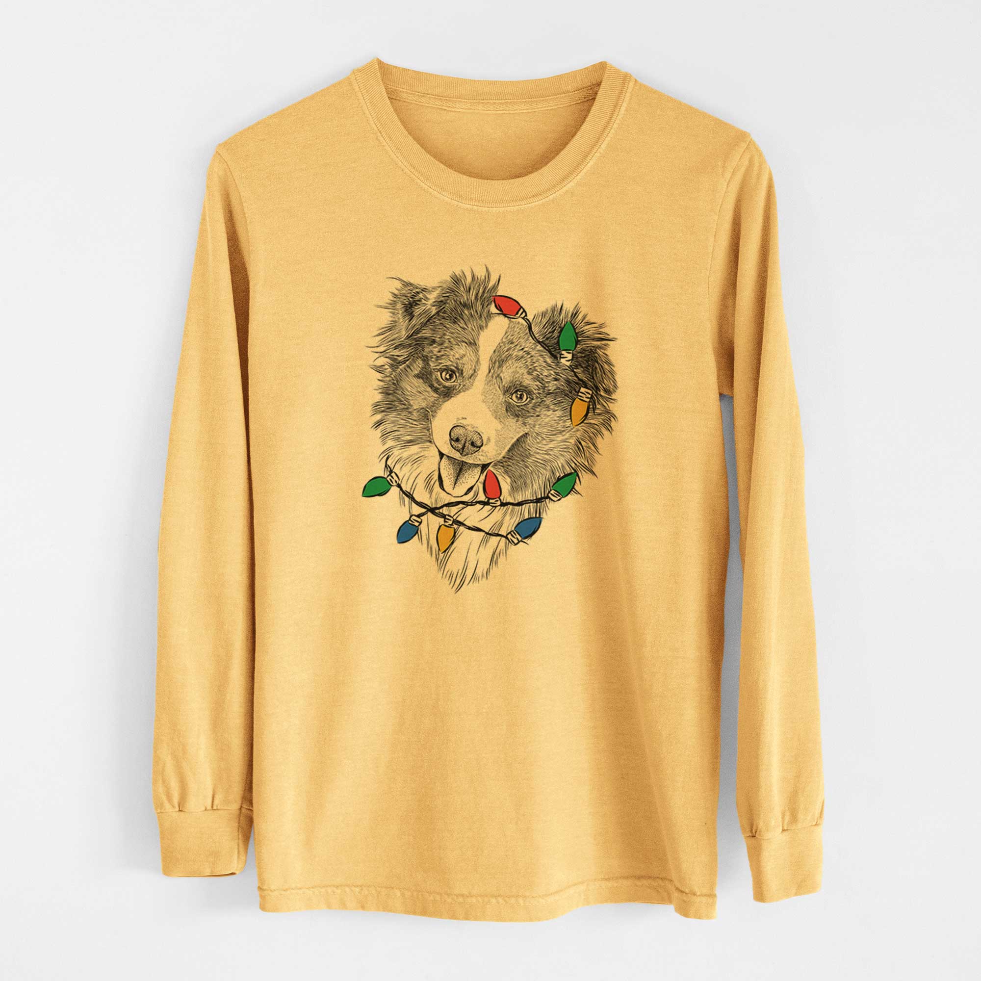 Christmas Lights Doc the Mini Aussie - Heavyweight 100% Cotton Long Sleeve