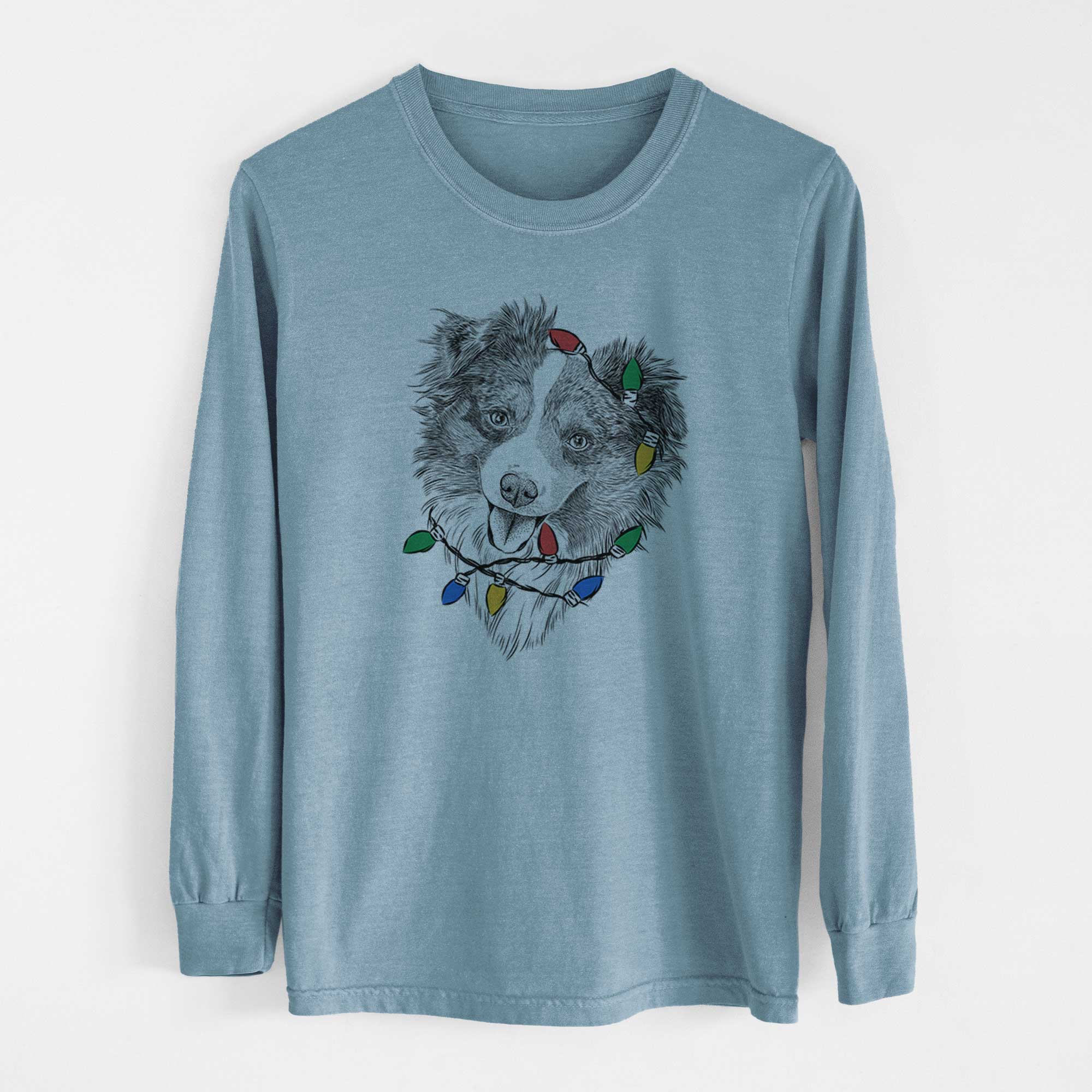 Christmas Lights Doc the Mini Aussie - Heavyweight 100% Cotton Long Sleeve