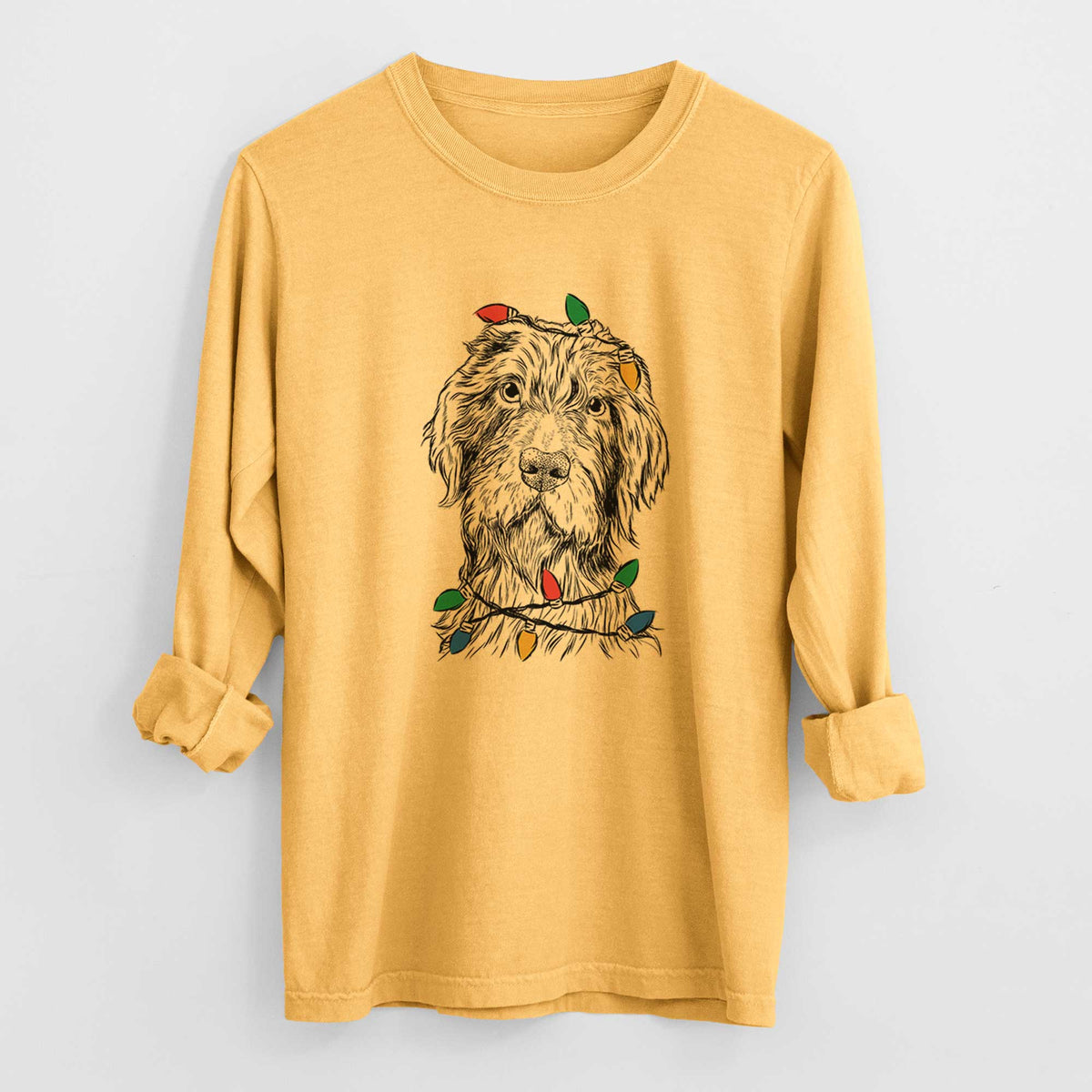 Christmas Lights Doc Holliday the Pudelpointer - Heavyweight 100% Cotton Long Sleeve