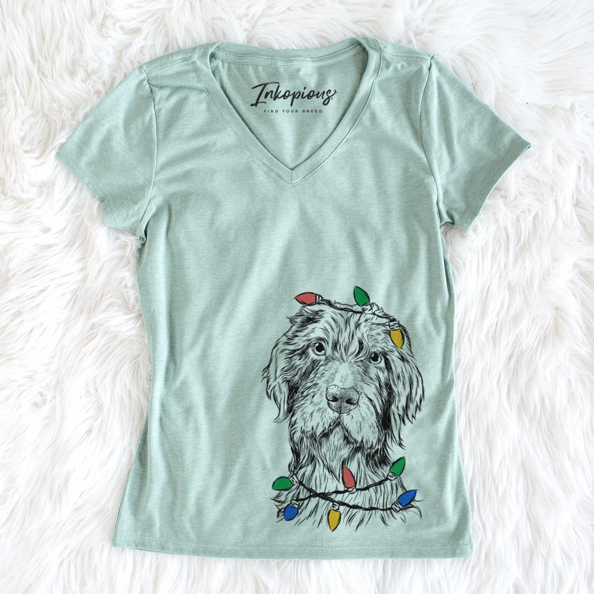 Christmas Lights Doc Holliday the Pudelpointer - Women's V-neck Shirt
