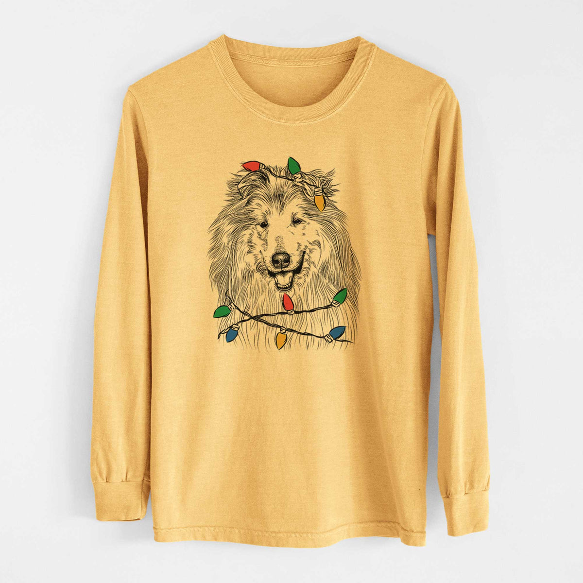 Christmas Lights Donnan the Rough Collie - Heavyweight 100% Cotton Long Sleeve