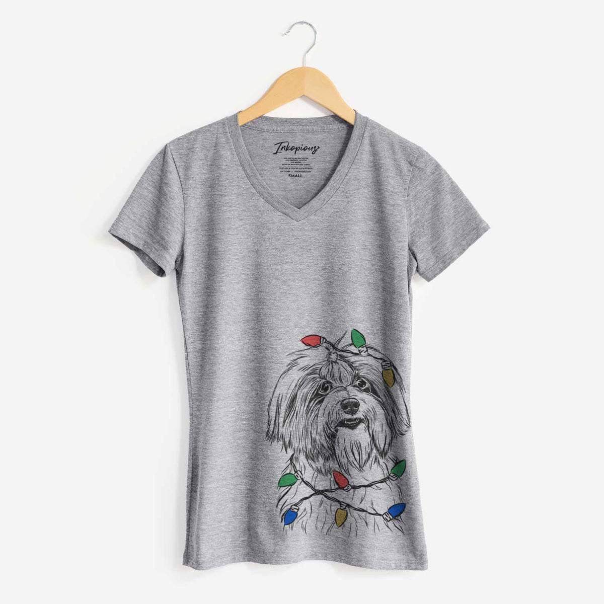 Christmas Lights Dooley the Havanese - Women's V-neck Shirt