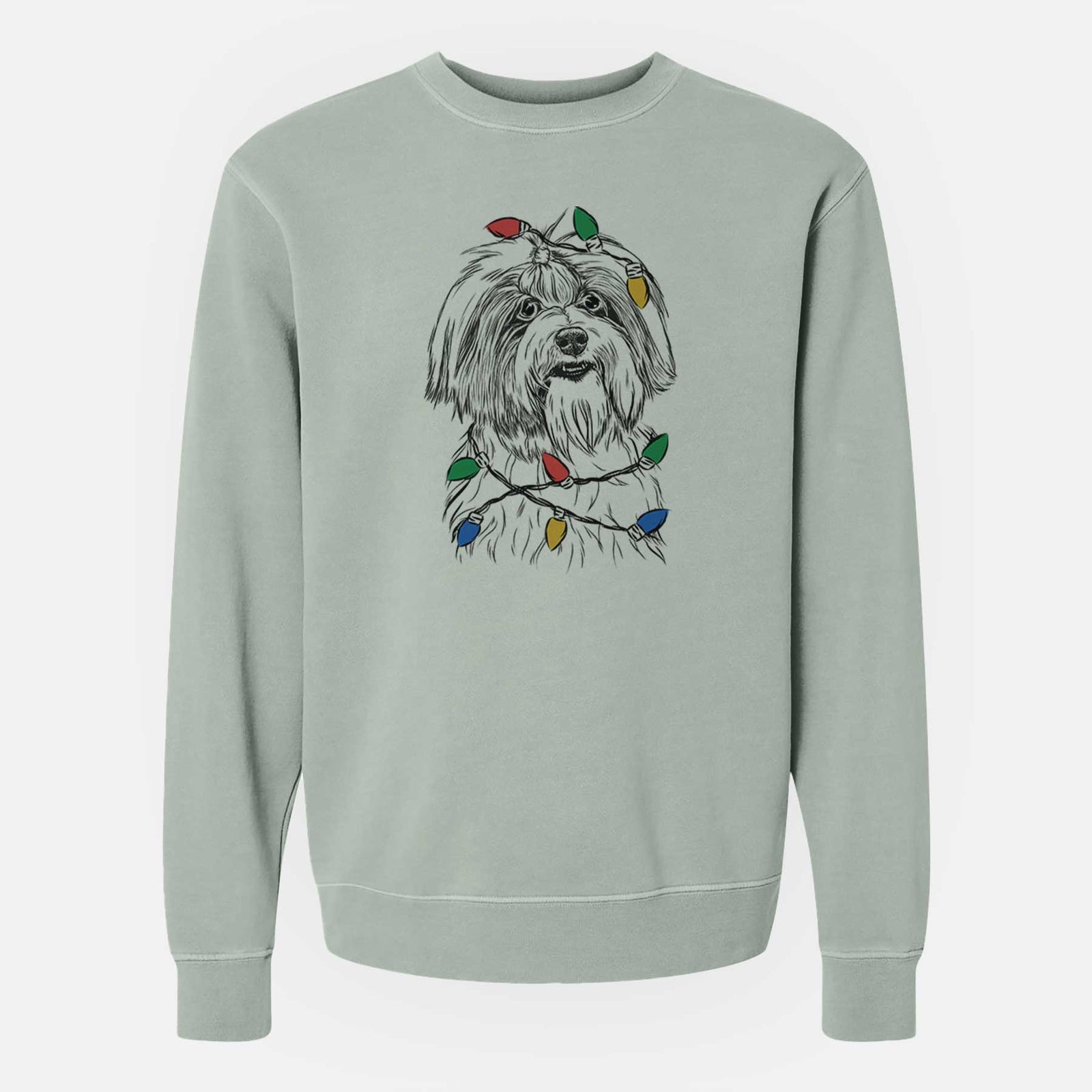 Christmas Lights Dooley the Havanese - Unisex Pigment Dyed Crew Sweatshirt