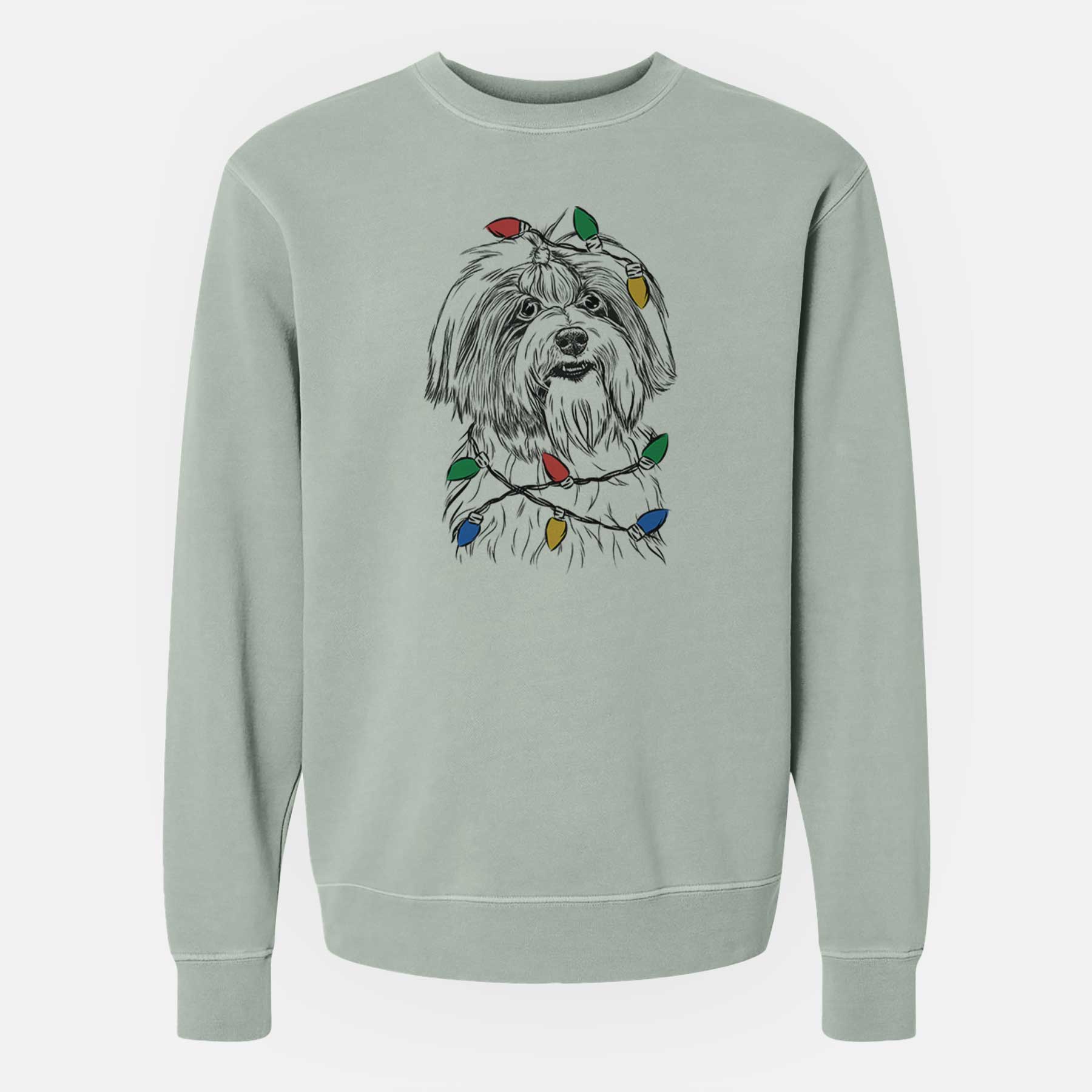 Christmas Lights Dooley the Havanese - Unisex Pigment Dyed Crew Sweatshirt