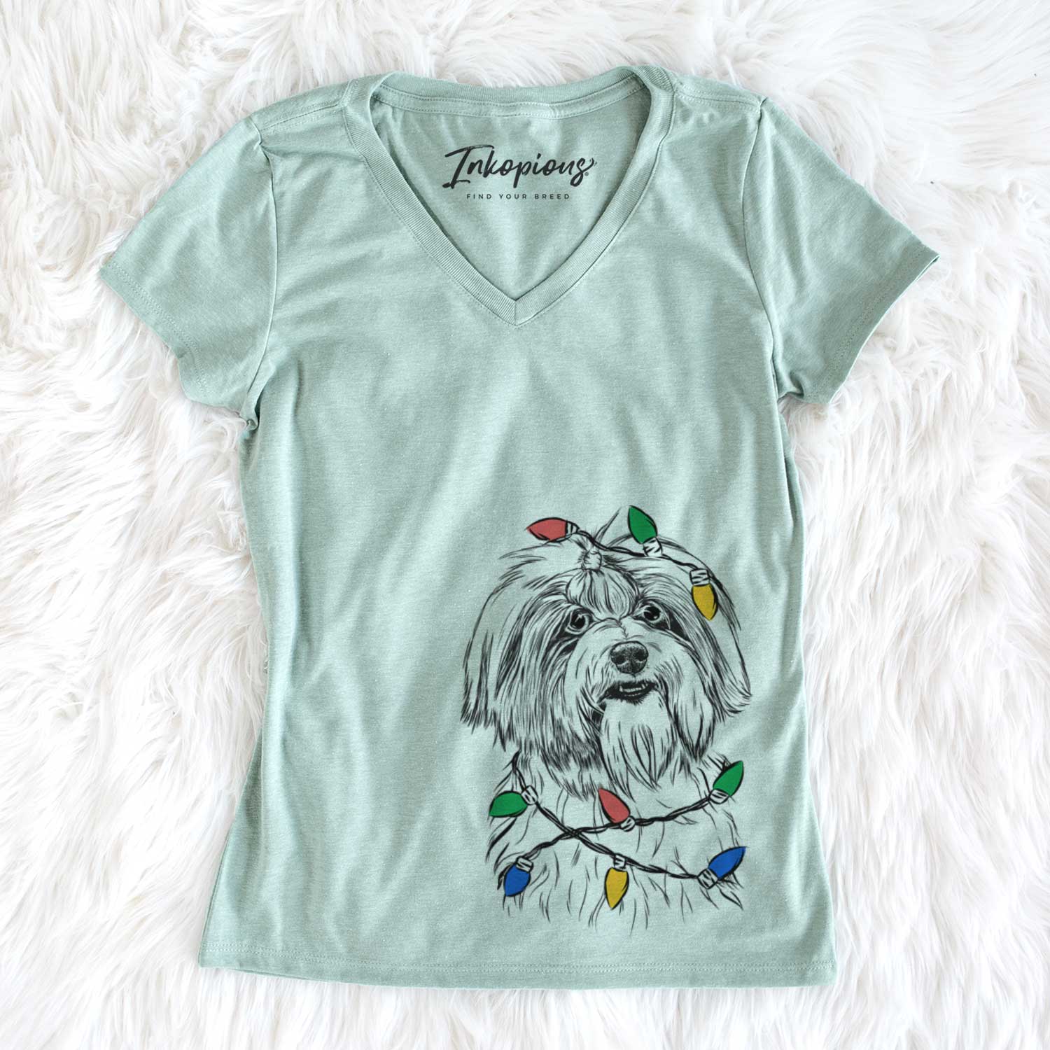 Christmas Lights Dooley the Havanese - Women's V-neck Shirt