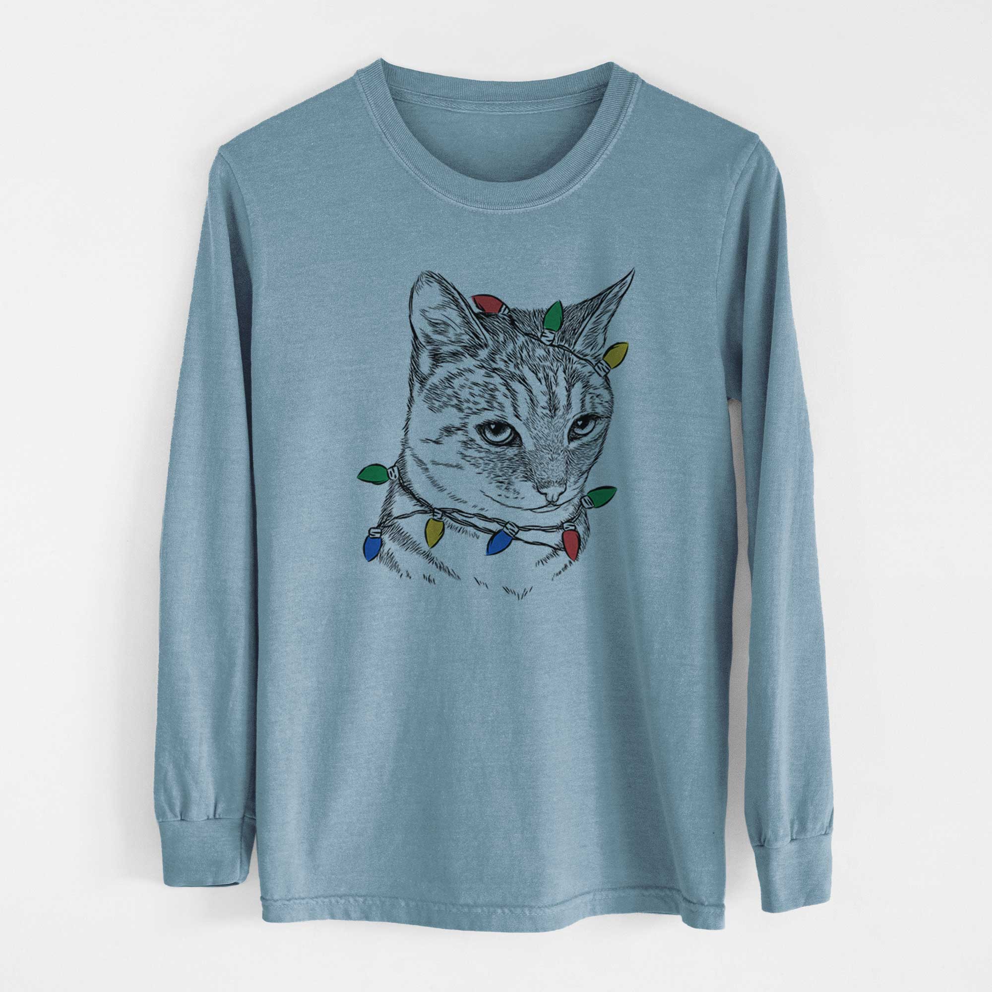 Christmas Lights Dora the Tabby Cat - Heavyweight 100% Cotton Long Sleeve