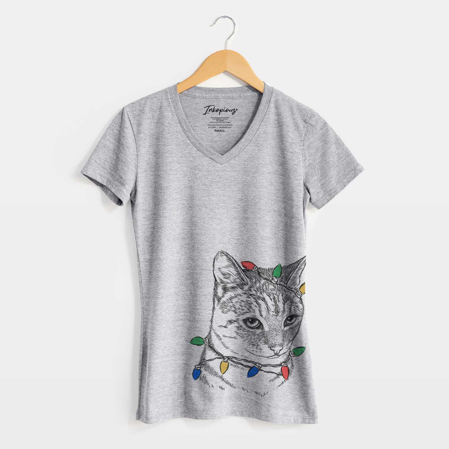 Christmas Lights Dora the Tabby Cat - Women's V-neck Shirt