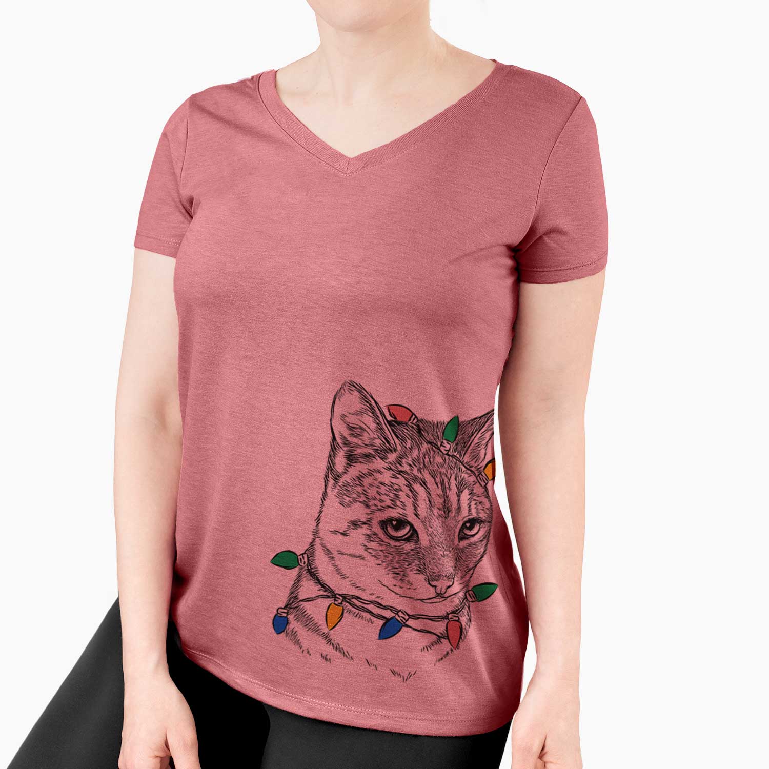 Christmas Lights Dora the Tabby Cat - Women's V-neck Shirt