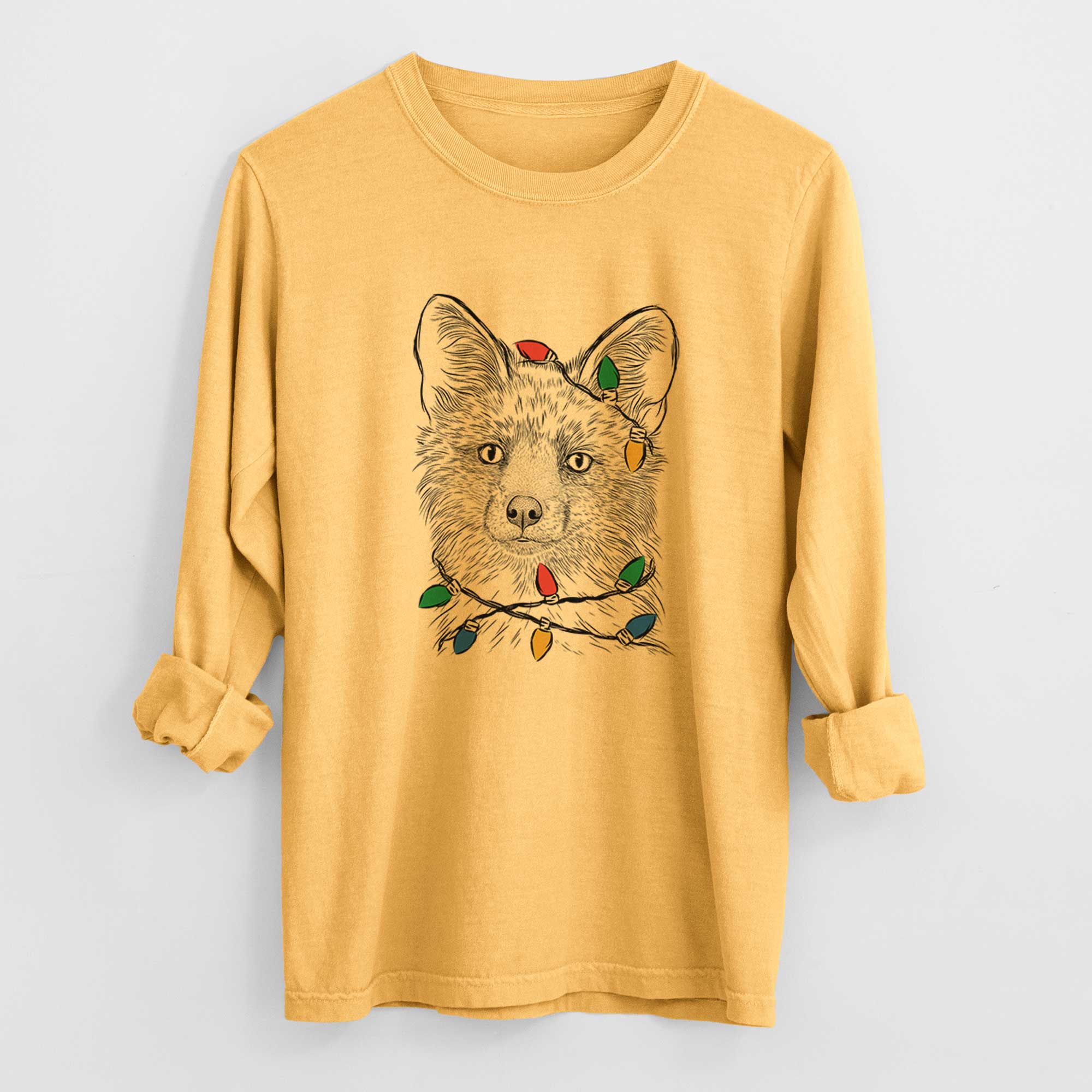 Christmas Lights Drax the Red Fox - Heavyweight 100% Cotton Long Sleeve