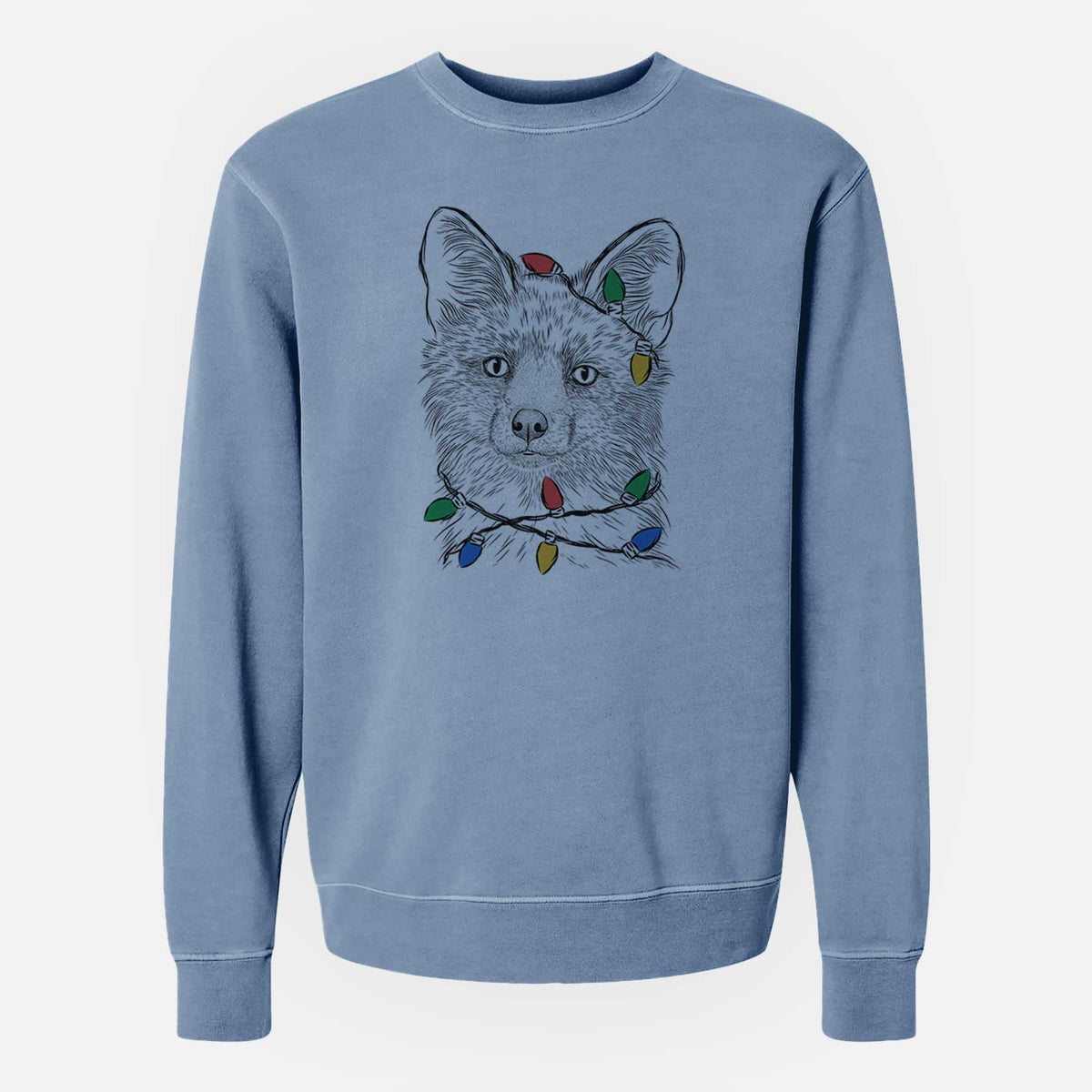 Christmas Lights Drax the Red Fox - Unisex Pigment Dyed Crew Sweatshirt