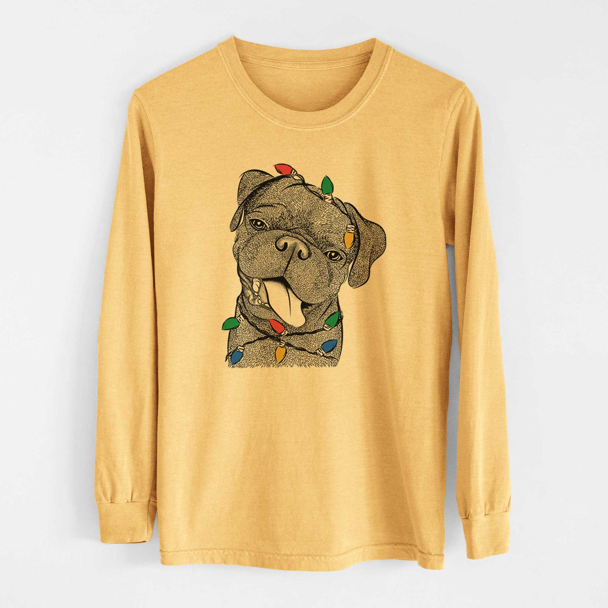 Christmas Lights Dudley Danger the Pug - Heavyweight 100% Cotton Long Sleeve