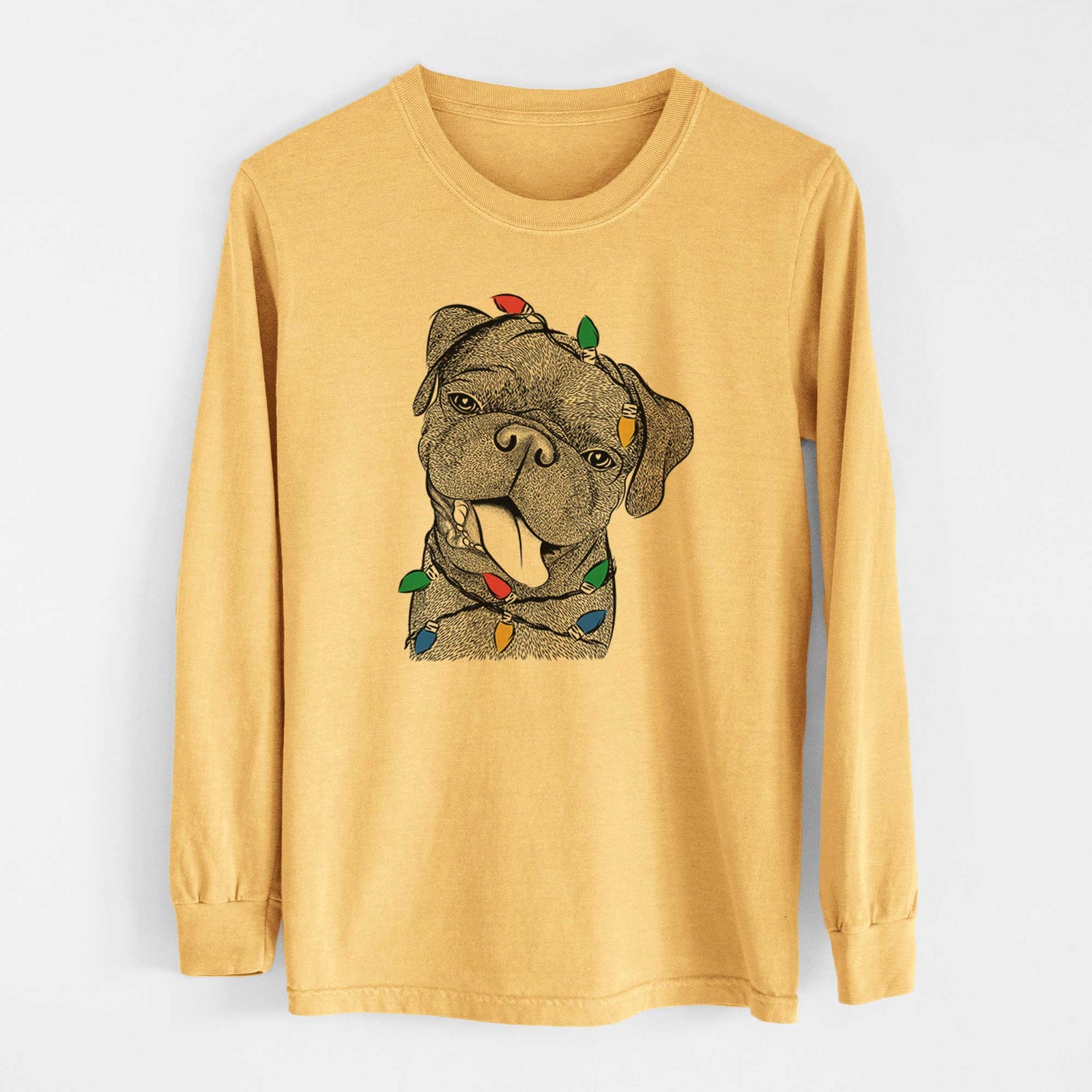 Christmas Lights Dudley Danger the Pug - Heavyweight 100% Cotton Long Sleeve