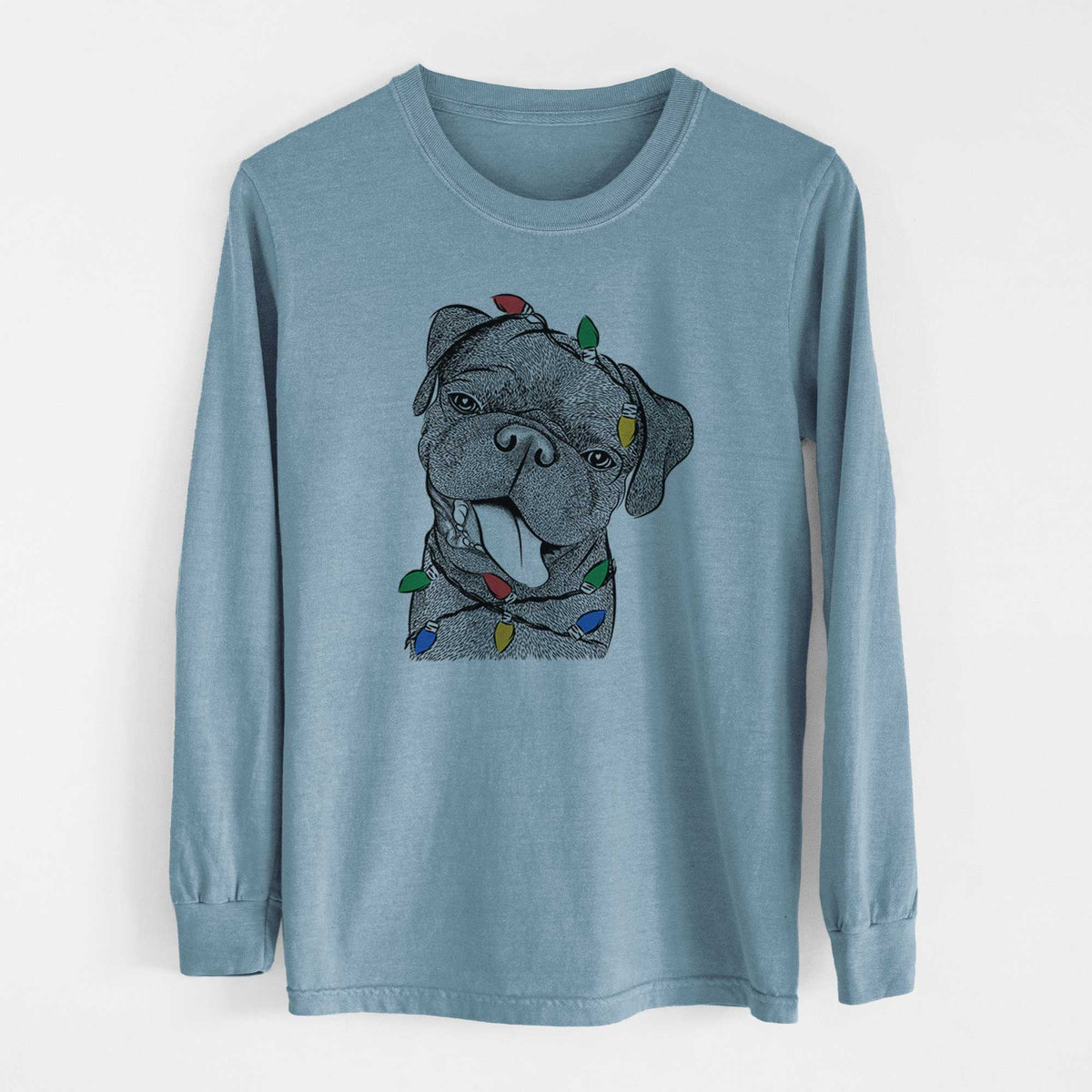 Christmas Lights Dudley Danger the Pug - Heavyweight 100% Cotton Long Sleeve