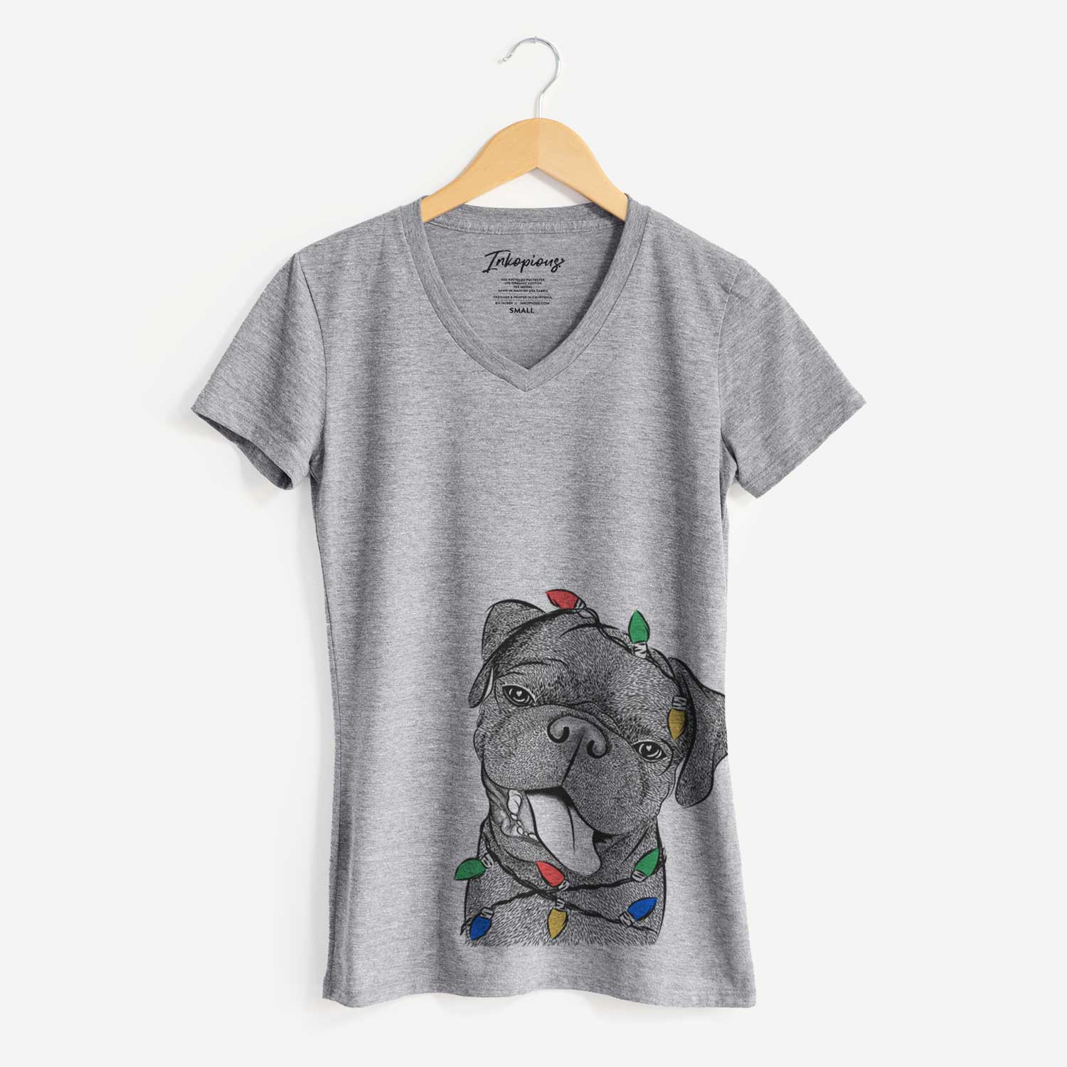 Christmas Lights Dudley Danger the Pug - Women's V-neck Shirt