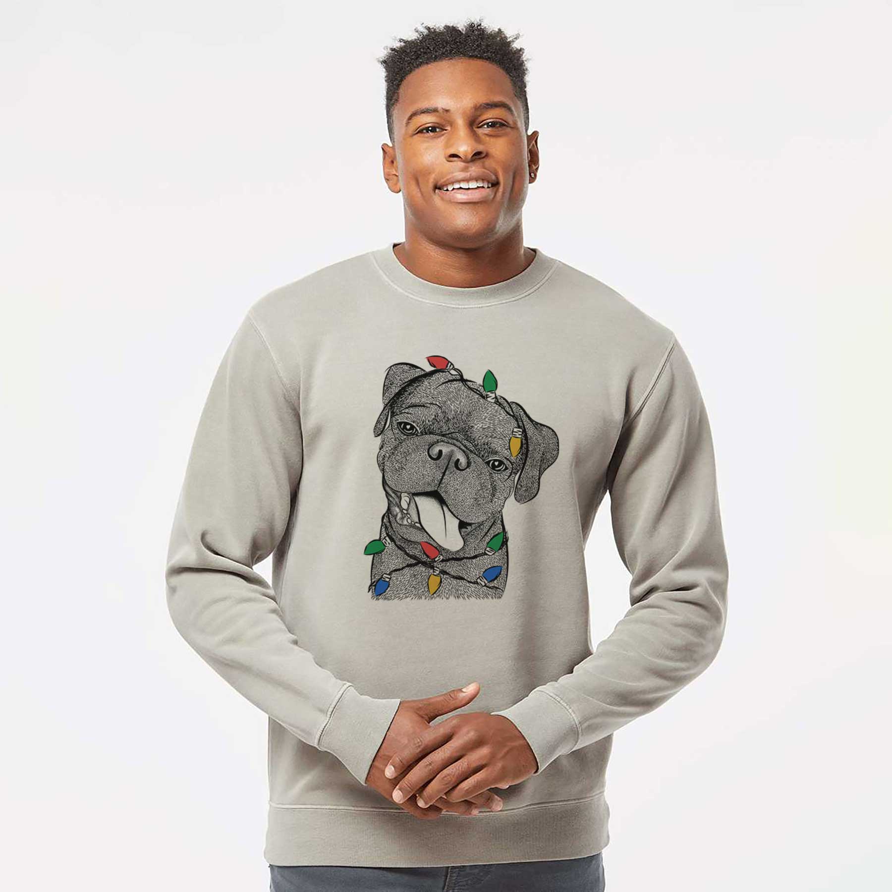 Christmas Lights Dudley Danger the Pug - Unisex Pigment Dyed Crew Sweatshirt