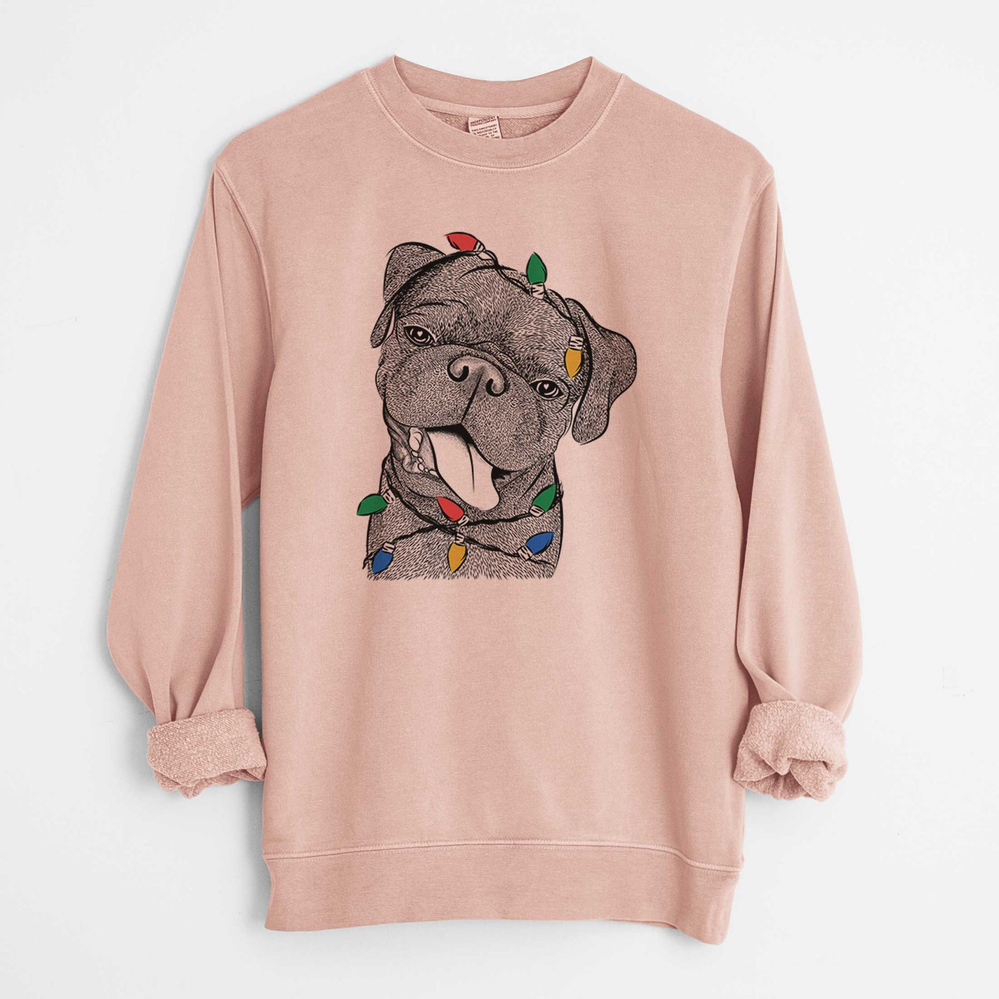 Christmas Lights Dudley Danger the Pug - Unisex Pigment Dyed Crew Sweatshirt