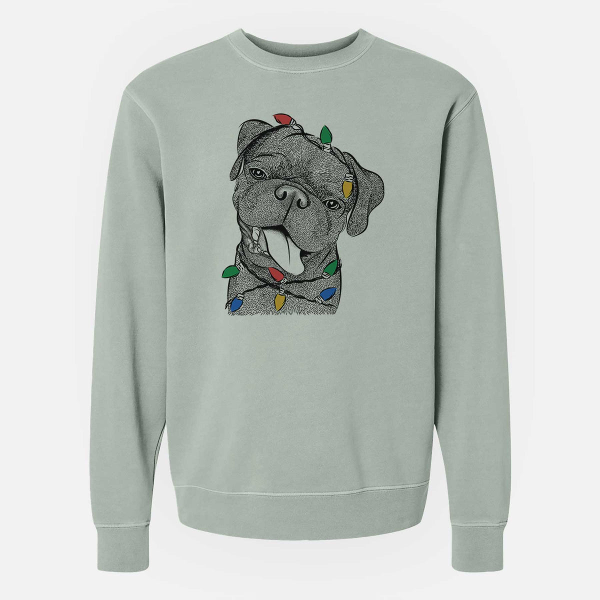 Christmas Lights Dudley Danger the Pug - Unisex Pigment Dyed Crew Sweatshirt