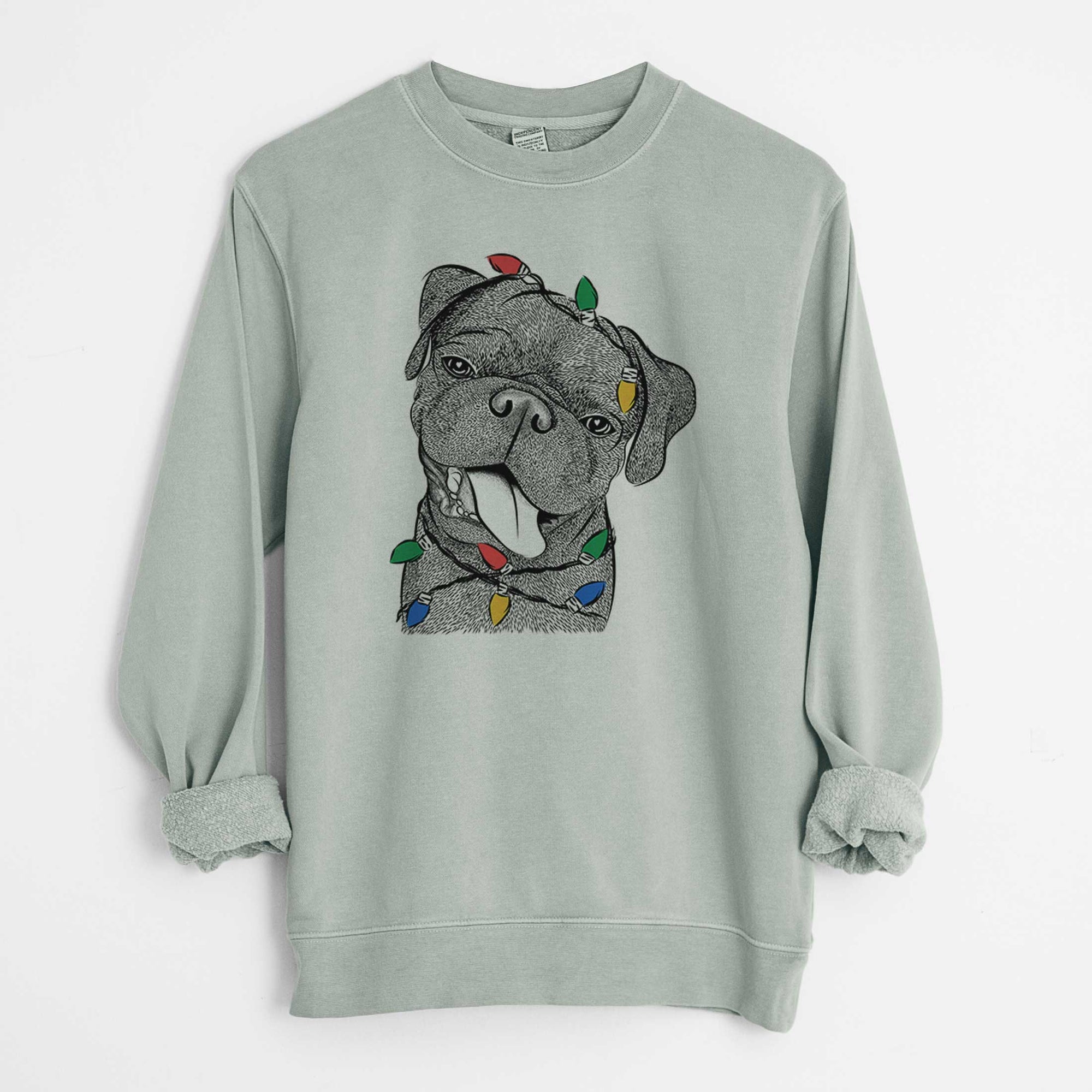 Christmas Lights Dudley Danger the Pug - Unisex Pigment Dyed Crew Sweatshirt