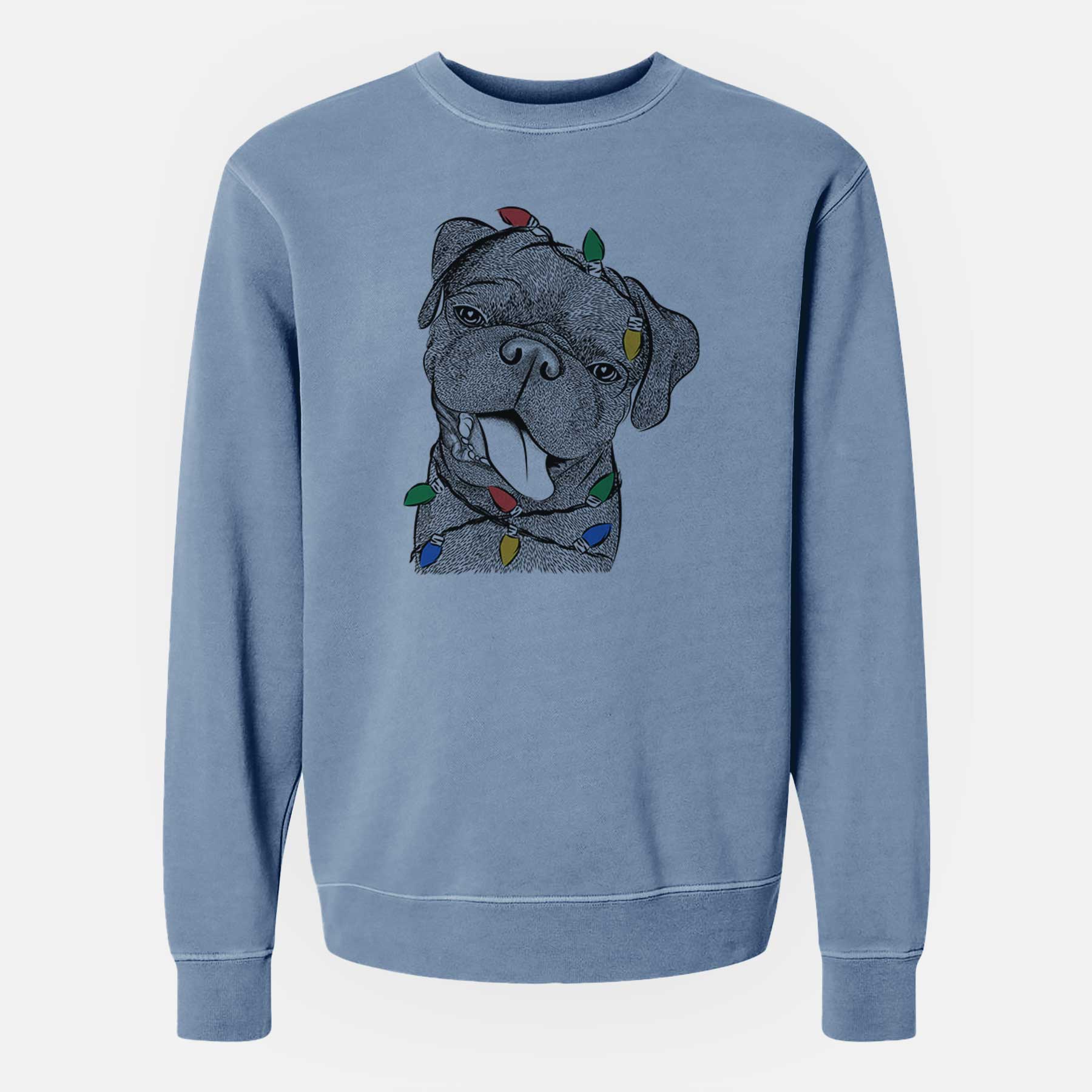 Christmas Lights Dudley Danger the Pug - Unisex Pigment Dyed Crew Sweatshirt