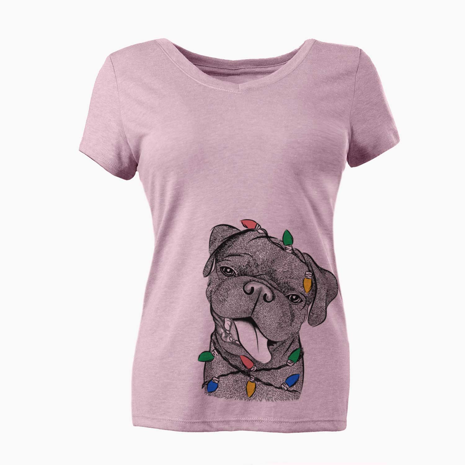 Christmas Lights Dudley Danger the Pug - Women's V-neck Shirt