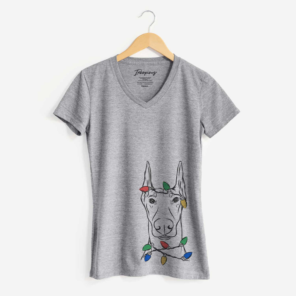 Christmas Lights Duke the Doberman Pinscher - Women's V-neck Shirt