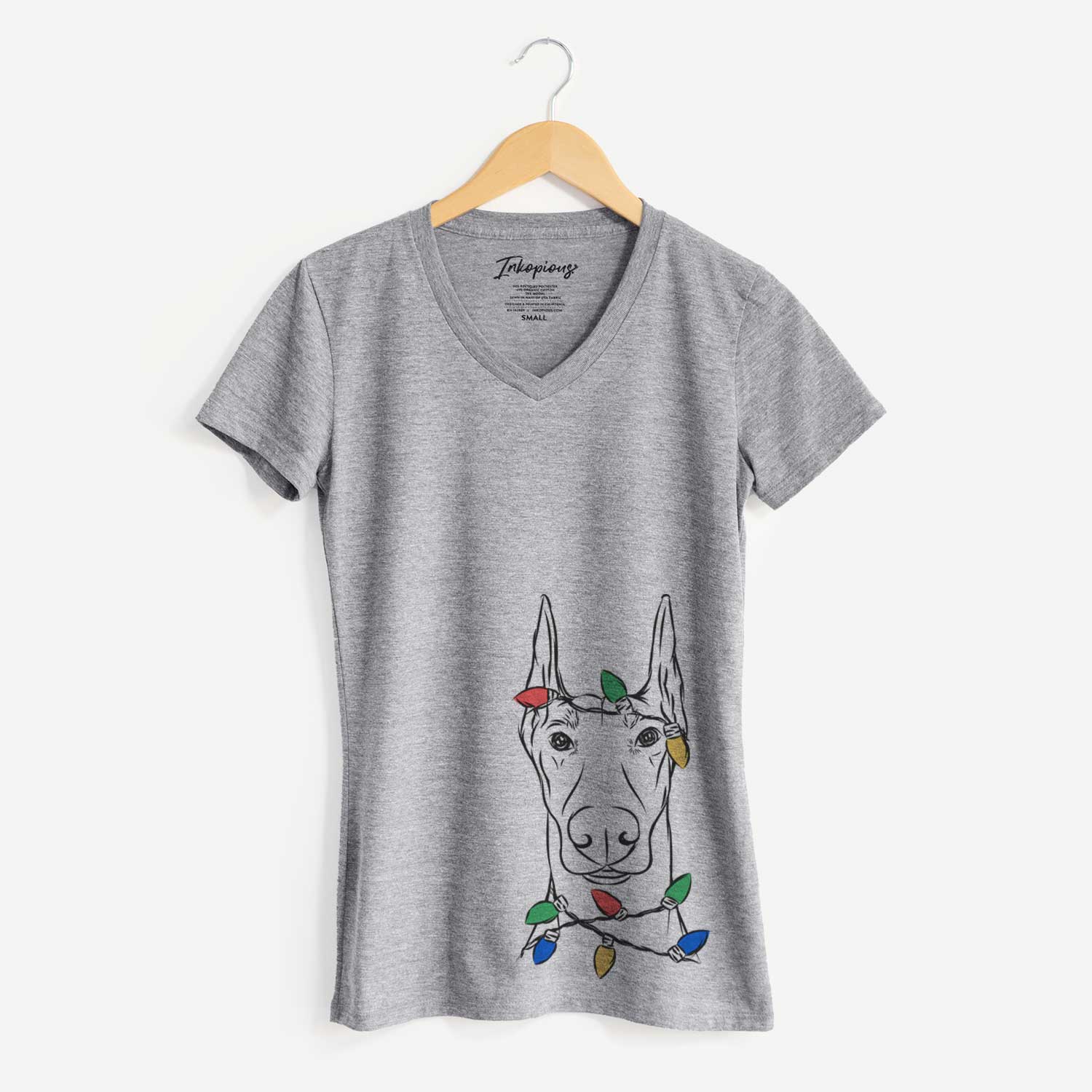 Christmas Lights Duke the Doberman Pinscher - Women's V-neck Shirt