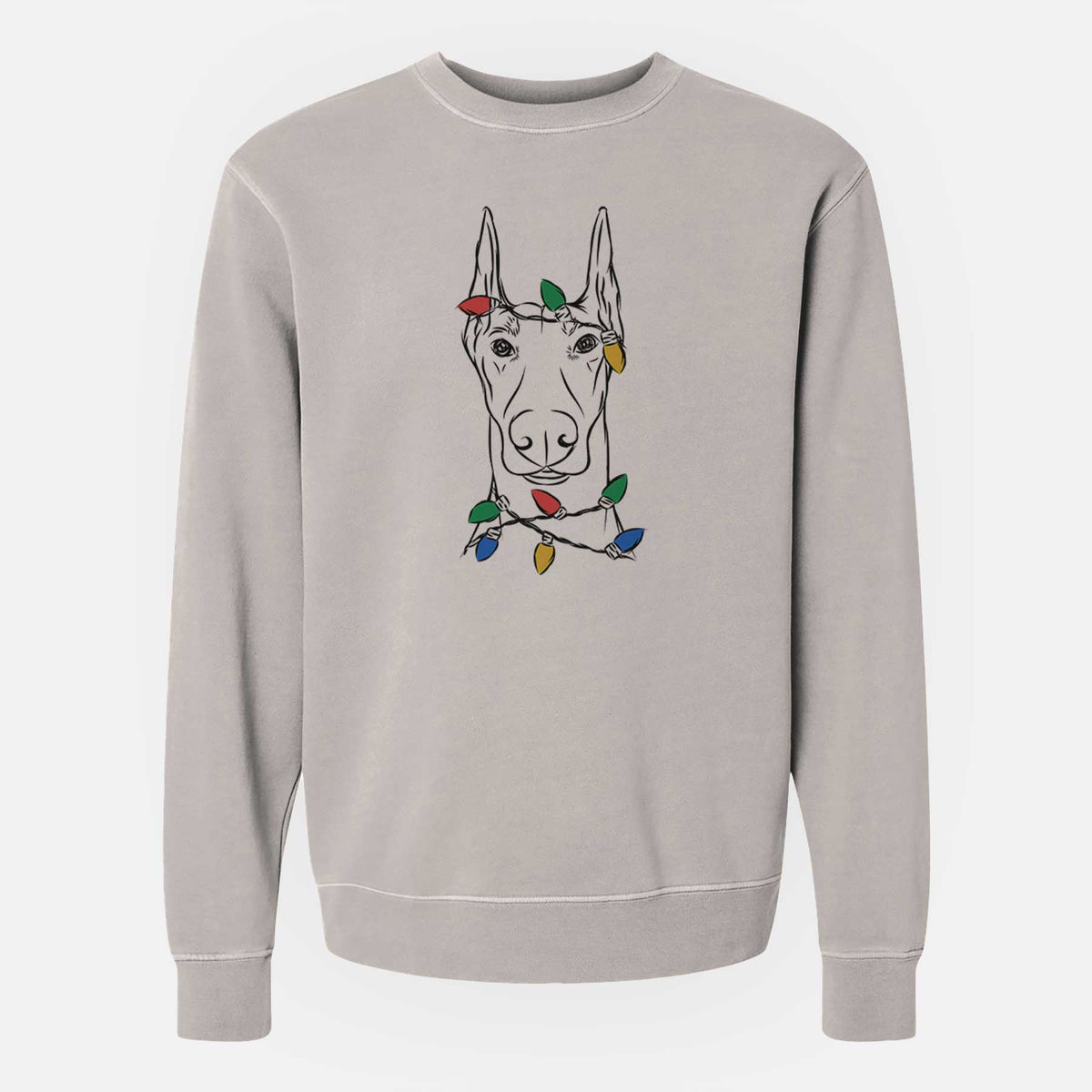 Christmas Lights Duke the Doberman Pinscher - Unisex Pigment Dyed Crew Sweatshirt