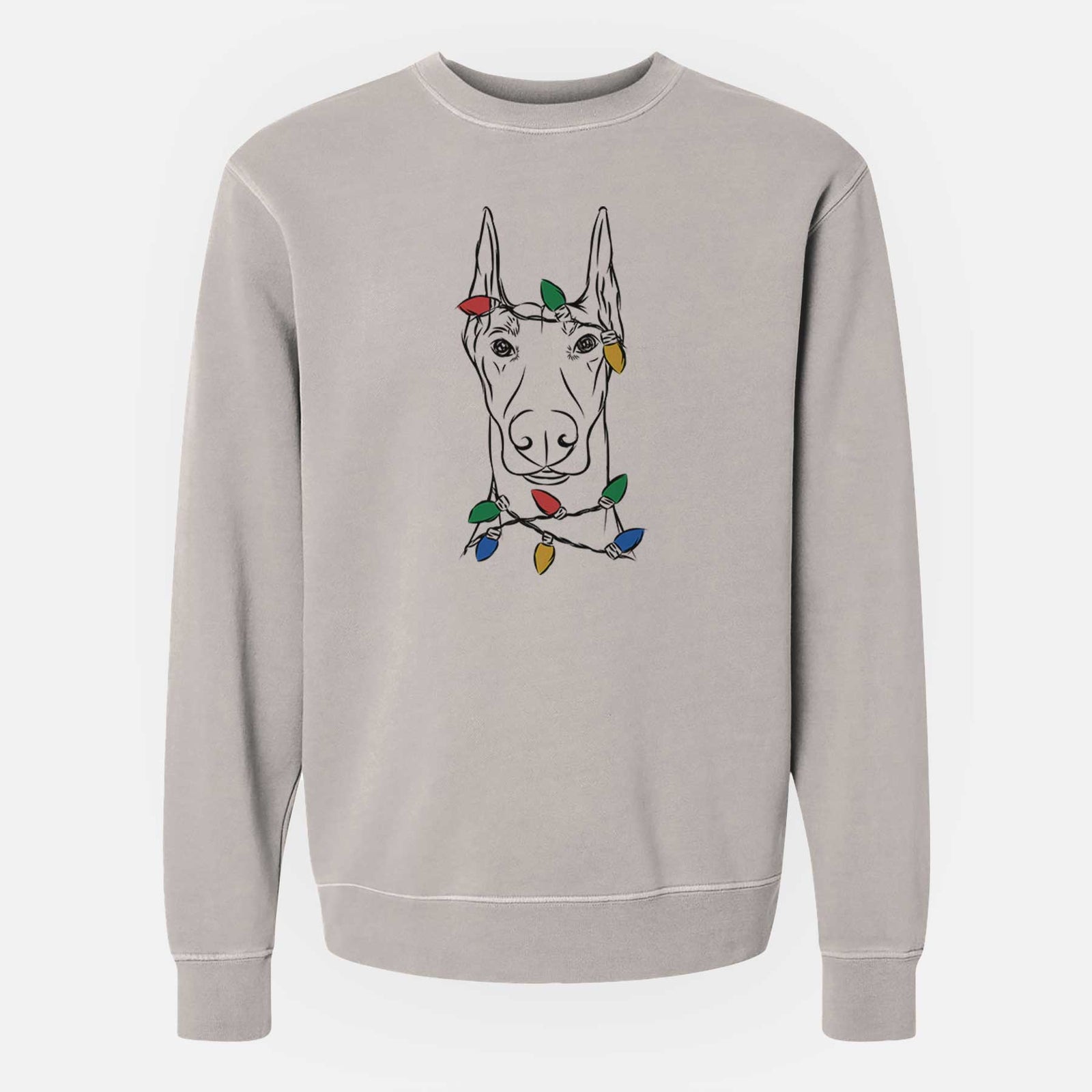 Christmas Lights Duke the Doberman Pinscher - Unisex Pigment Dyed Crew Sweatshirt