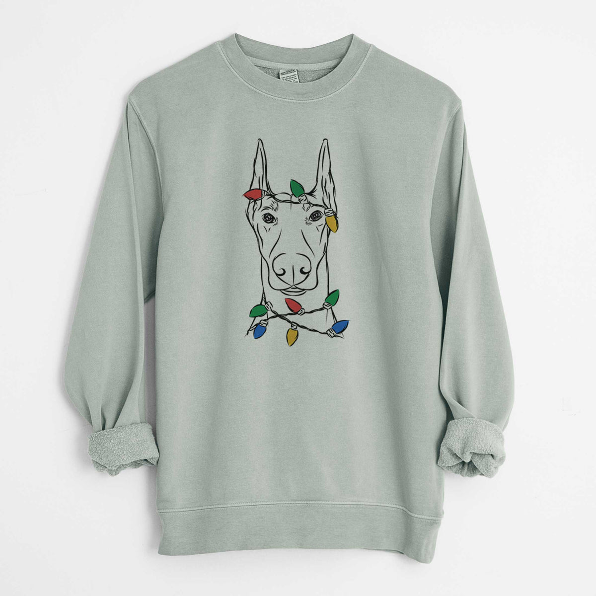 Christmas Lights Duke the Doberman Pinscher - Unisex Pigment Dyed Crew Sweatshirt