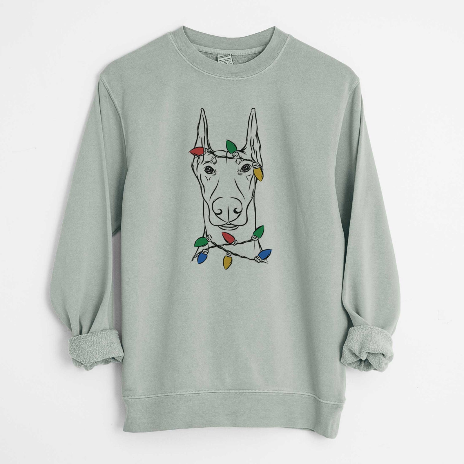 Christmas Lights Duke the Doberman Pinscher - Unisex Pigment Dyed Crew Sweatshirt