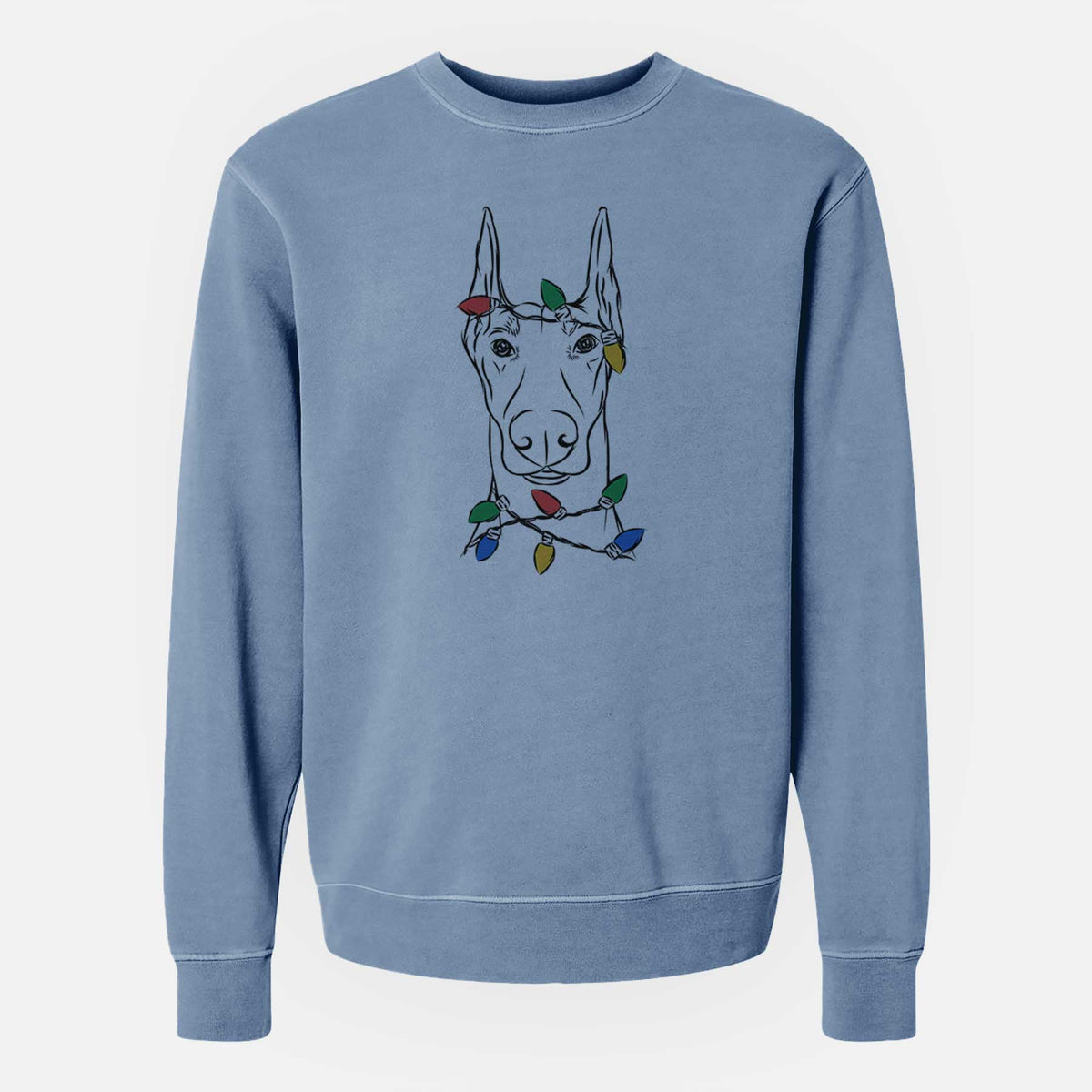 Christmas Lights Duke the Doberman Pinscher - Unisex Pigment Dyed Crew Sweatshirt