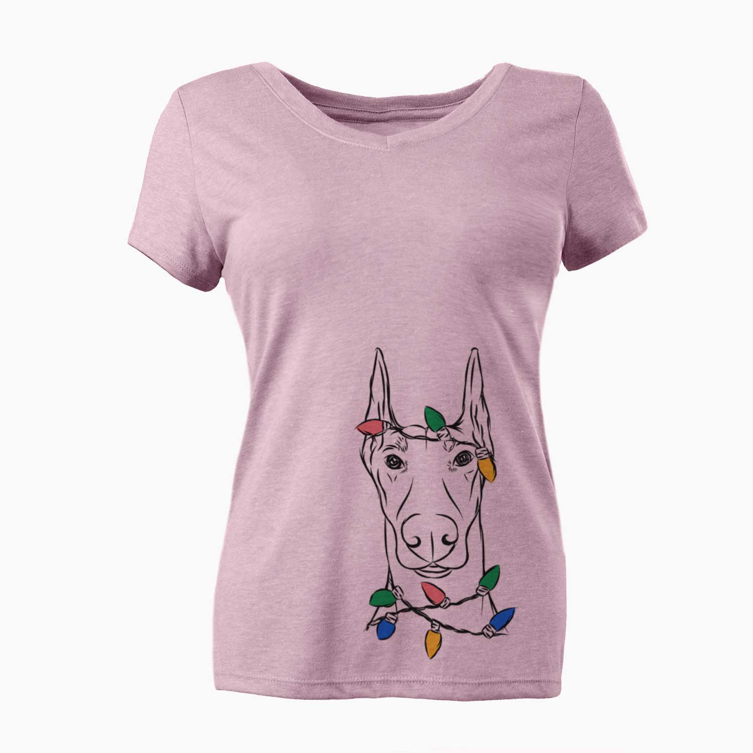 Christmas Lights Duke the Doberman Pinscher - Women's V-neck Shirt