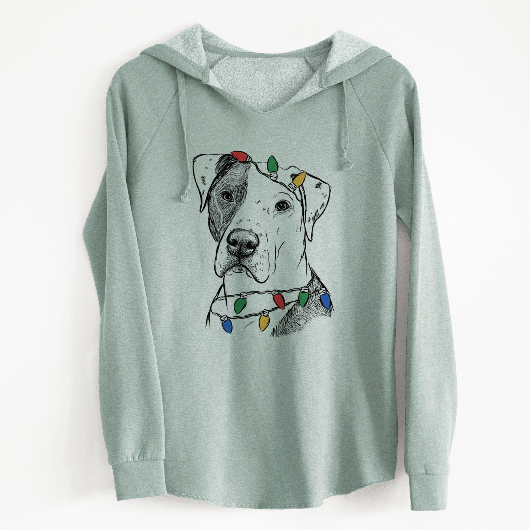 Christmas Lights Duke the American Staffordshire Terrier Mix - Cali Wave Hooded Sweatshirt