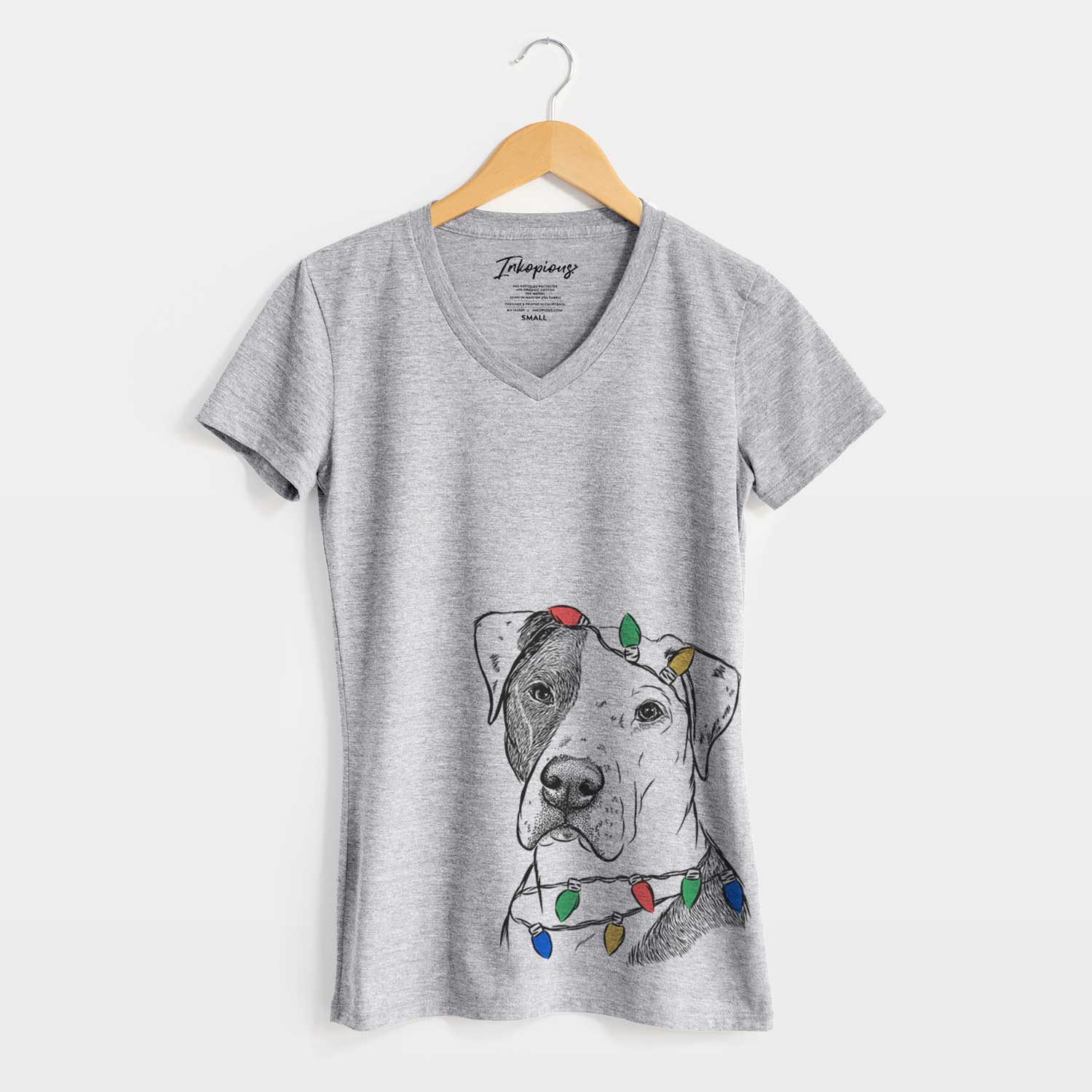 Christmas Lights Duke the American Staffordshire Terrier Mix - Women's V-neck Shirt