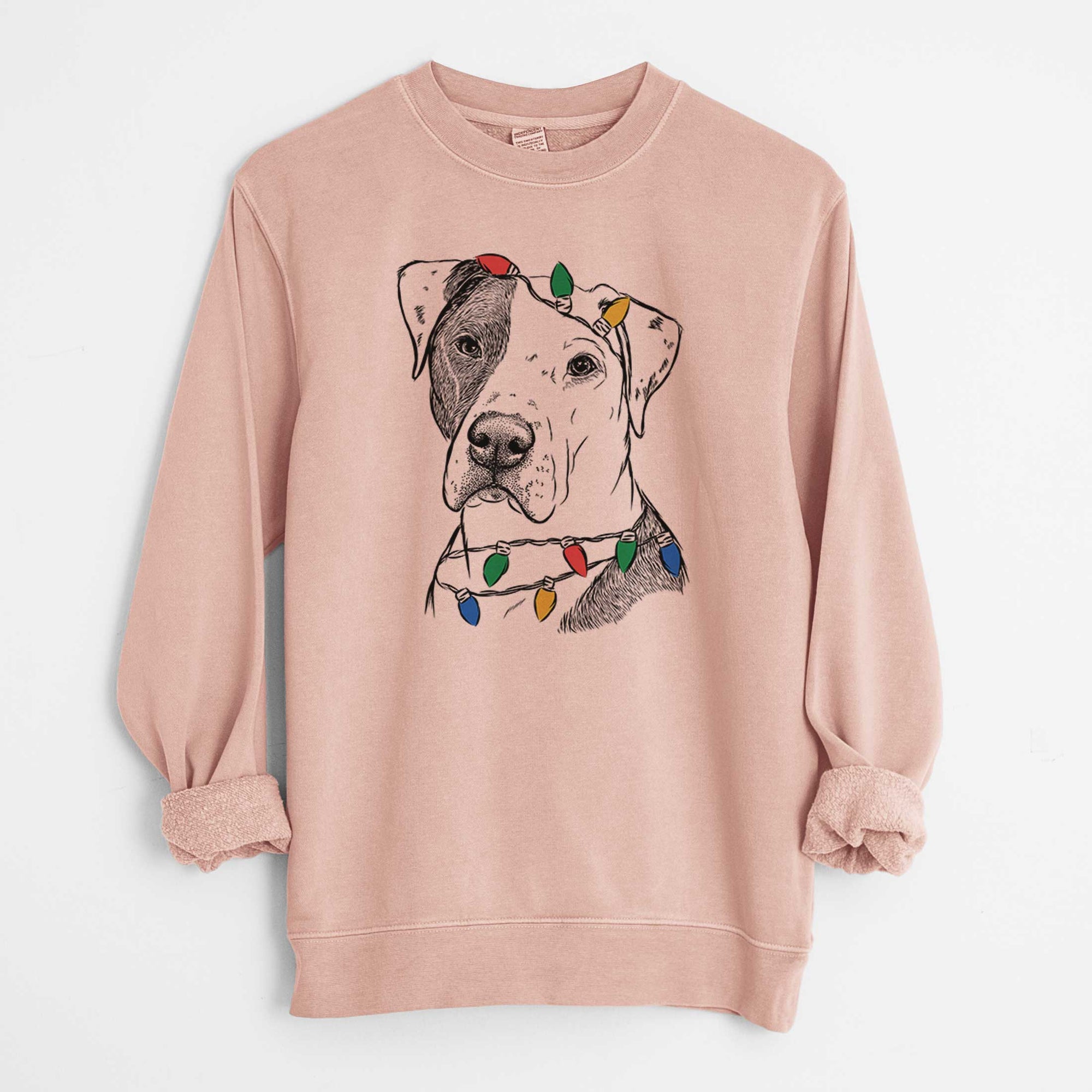 Christmas Lights Duke the American Staffordshire Terrier Mix - Unisex Pigment Dyed Crew Sweatshirt