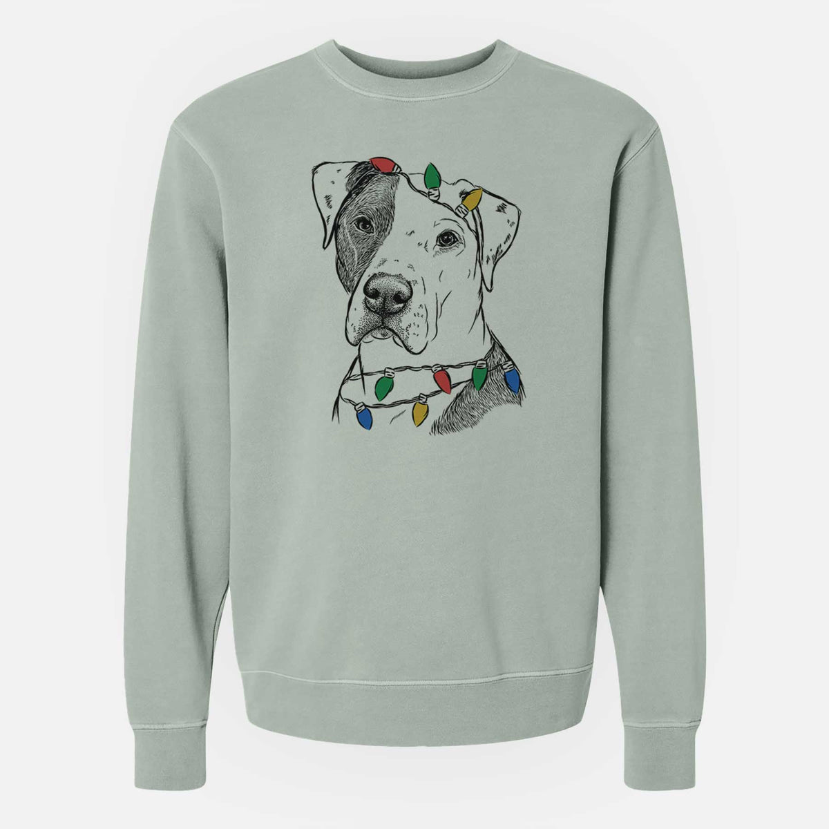 Christmas Lights Duke the American Staffordshire Terrier Mix - Unisex Pigment Dyed Crew Sweatshirt