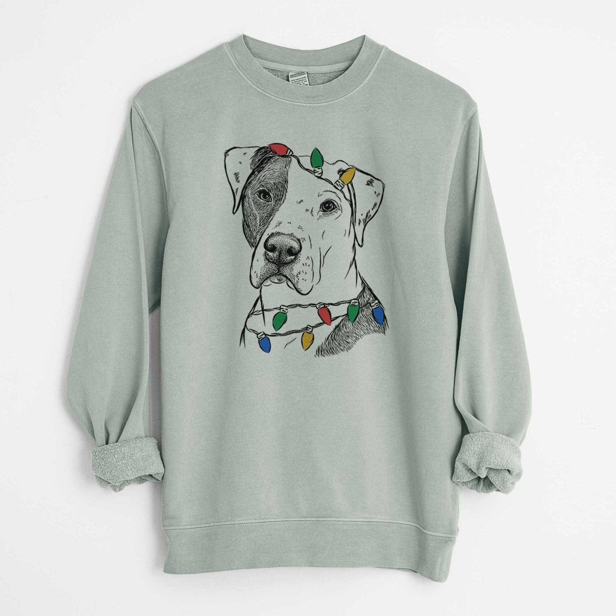 Christmas Lights Duke the American Staffordshire Terrier Mix - Unisex Pigment Dyed Crew Sweatshirt