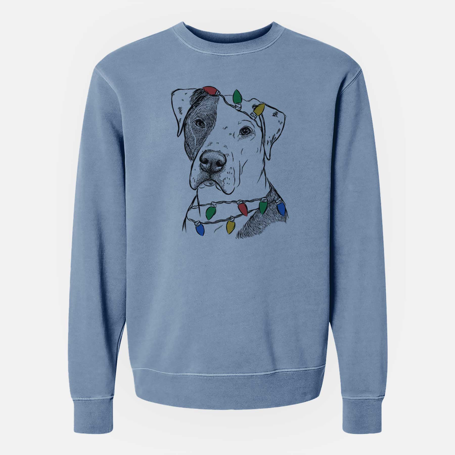 Christmas Lights Duke the American Staffordshire Terrier Mix - Unisex Pigment Dyed Crew Sweatshirt