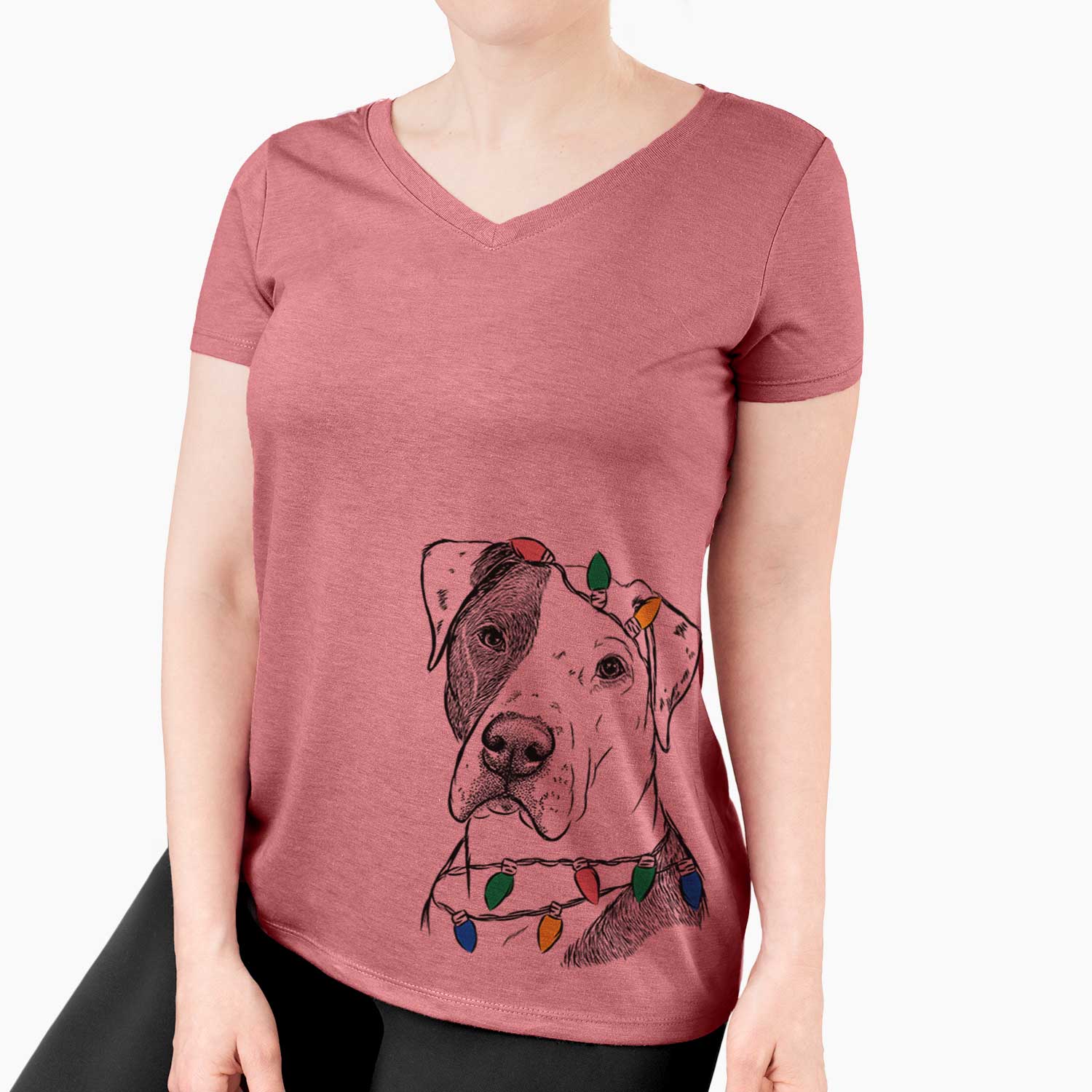 Christmas Lights Duke the American Staffordshire Terrier Mix - Women's V-neck Shirt