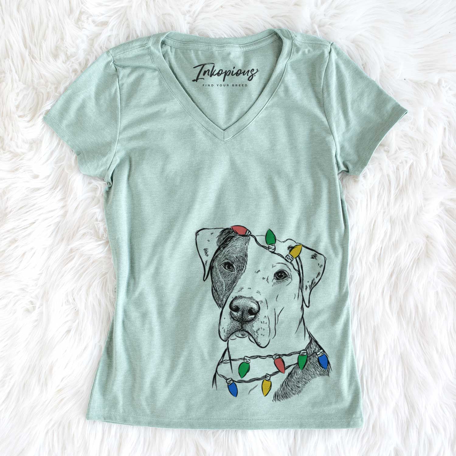 Christmas Lights Duke the American Staffordshire Terrier Mix - Women's V-neck Shirt