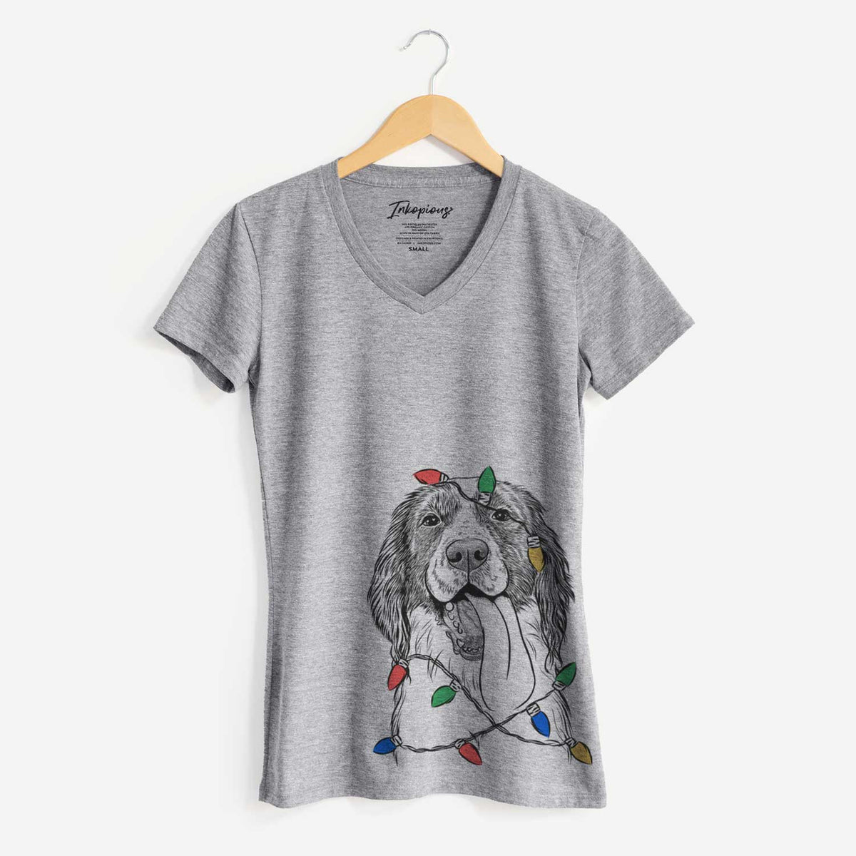 Christmas Lights Duke the English Springer Spaniel - Women's V-neck Shirt