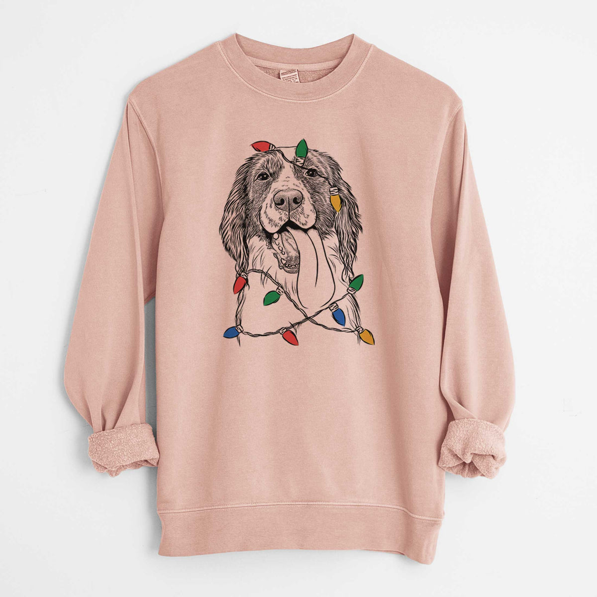 Christmas Lights Duke the English Springer Spaniel - Unisex Pigment Dyed Crew Sweatshirt