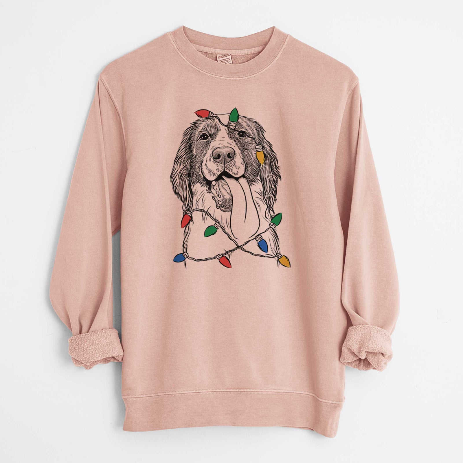Christmas Lights Duke the English Springer Spaniel - Unisex Pigment Dyed Crew Sweatshirt